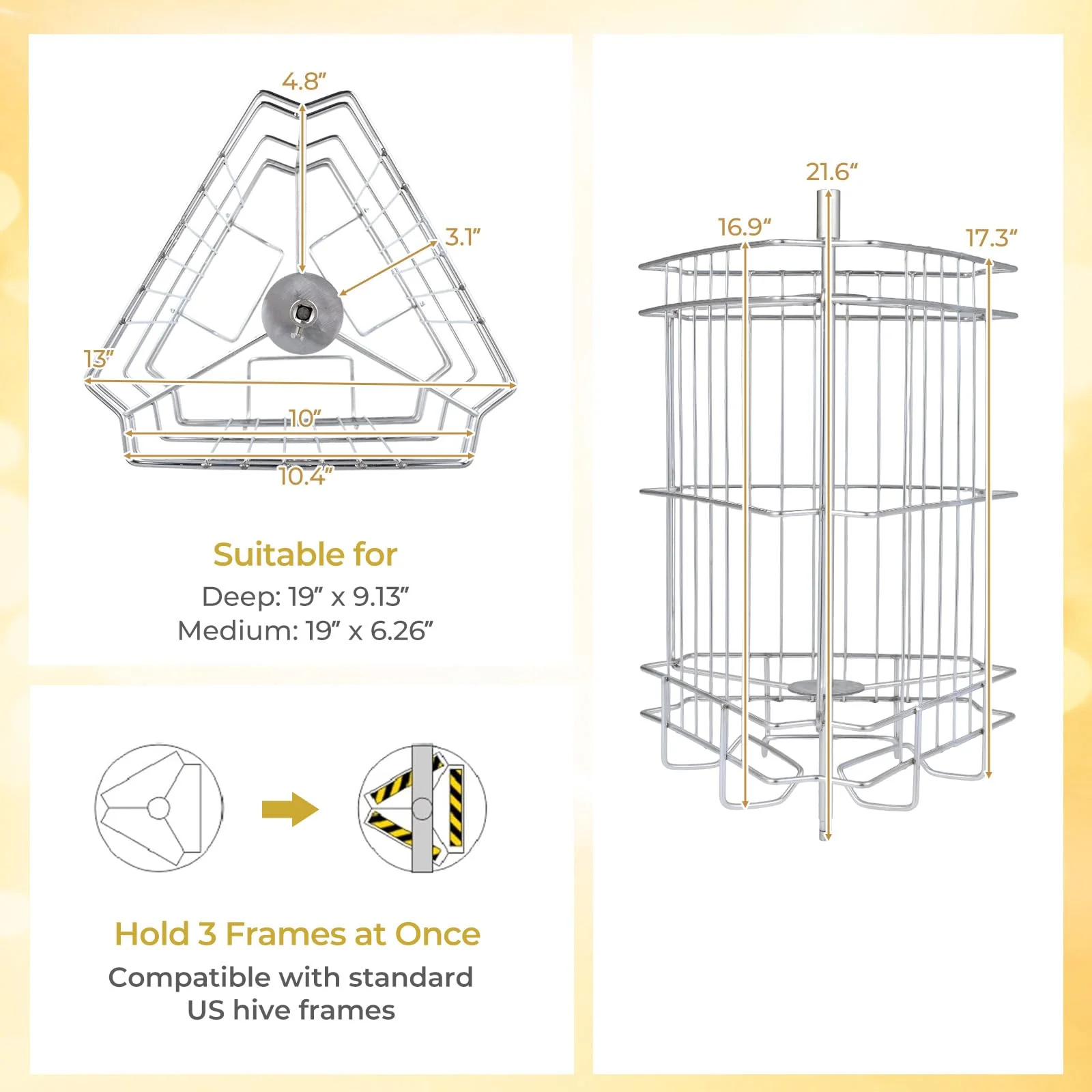 Goplus 3 Frame Honey Extractor with Bottom Gravity Flow Gate & Clear Lid - Image 3