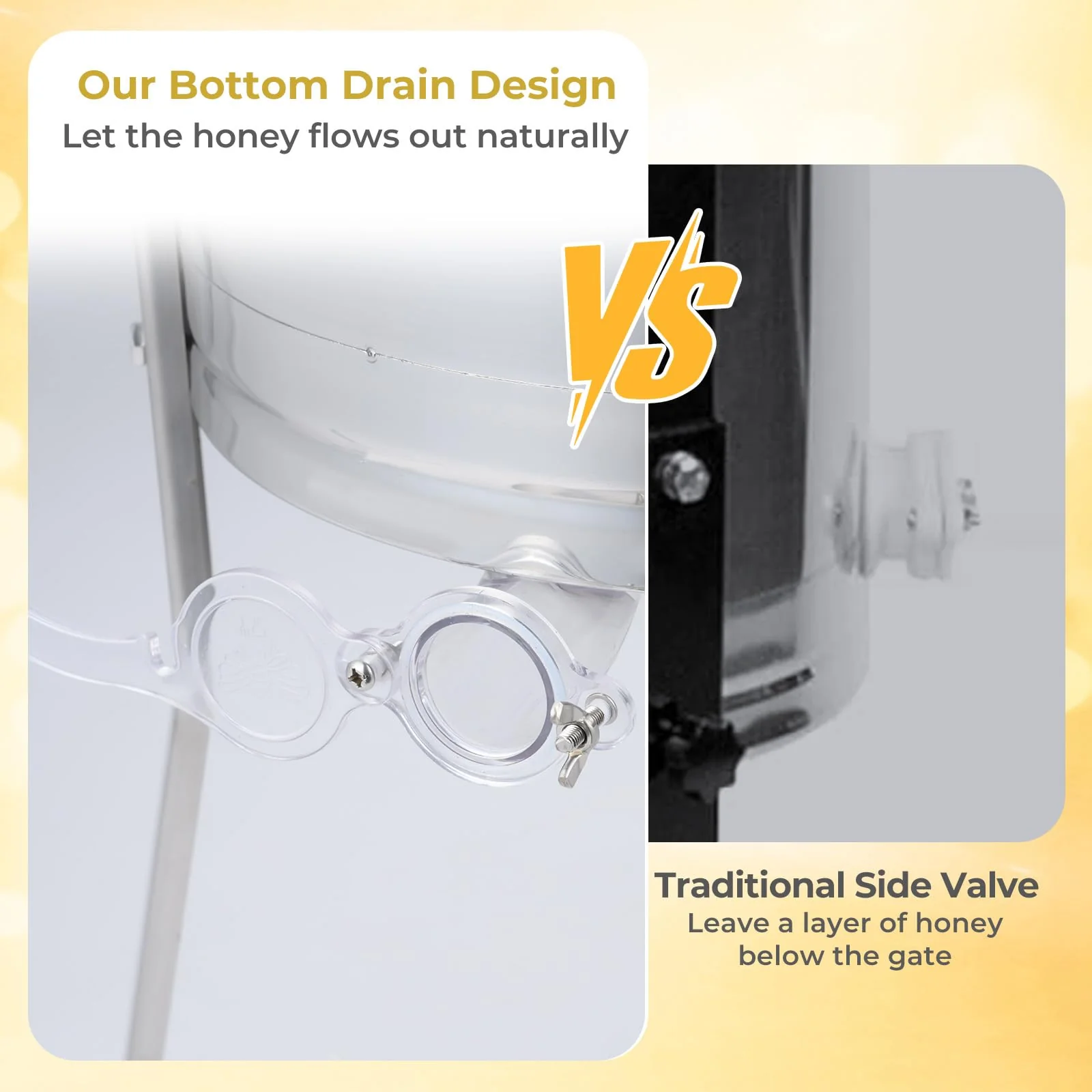 Goplus 3 Frame Honey Extractor with Bottom Gravity Flow Gate & Clear Lid - Image 4