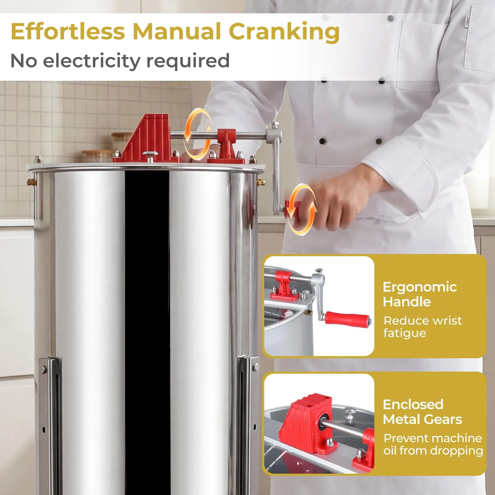 Goplus 3 Frame Honey Extractor with Bottom Gravity Flow Gate & Clear Lid - Image 5