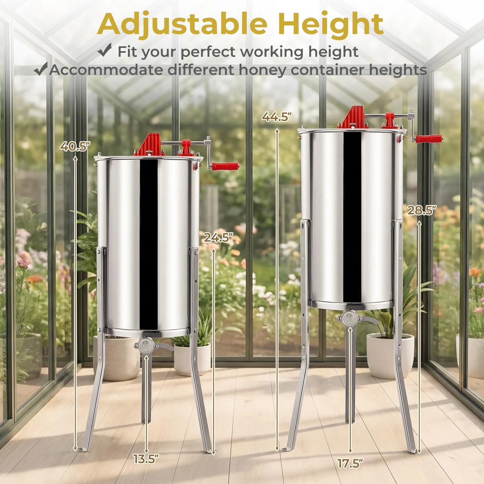 Goplus 3 Frame Honey Extractor with Bottom Gravity Flow Gate & Clear Lid - Image 7