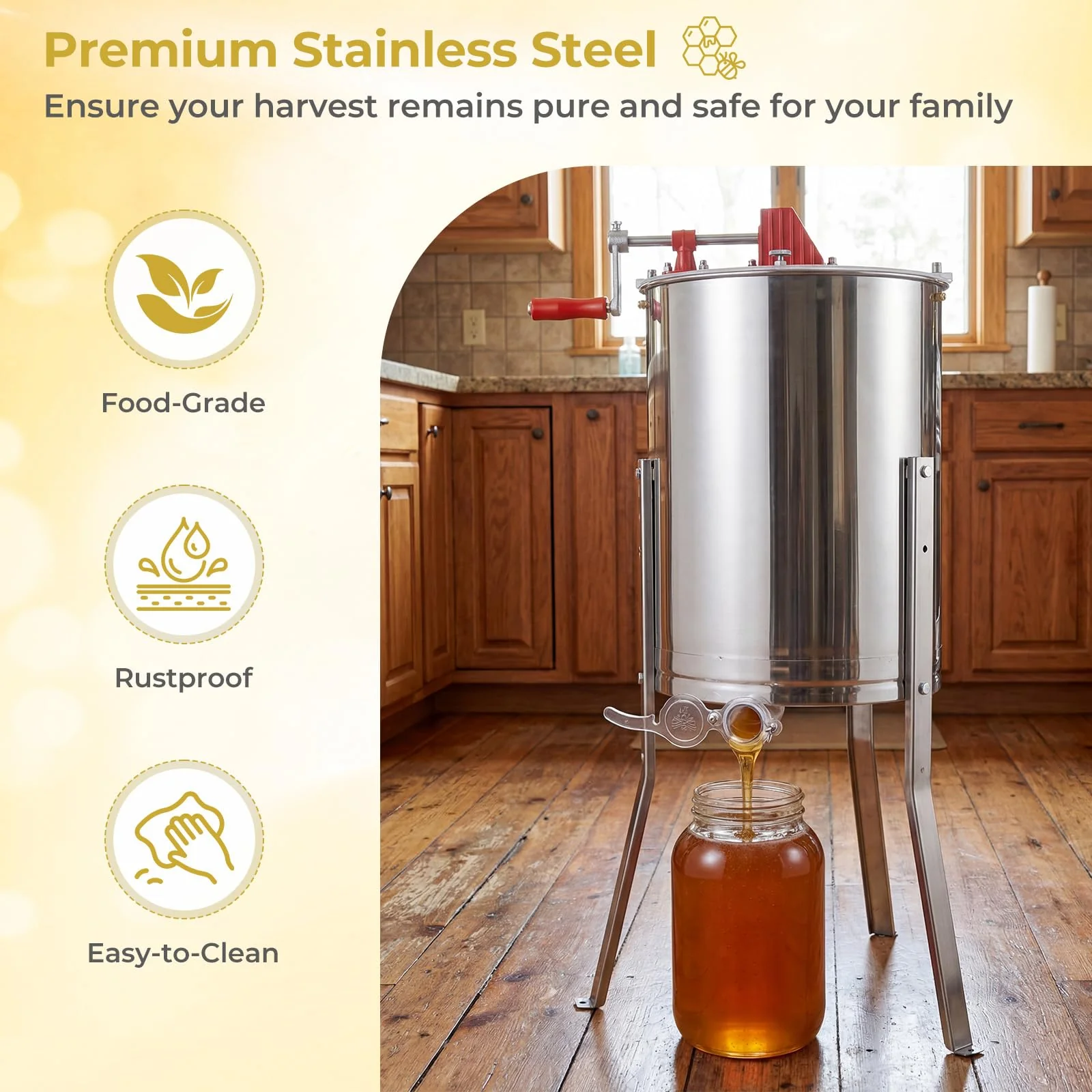 Goplus 3 Frame Honey Extractor with Bottom Gravity Flow Gate & Clear Lid - Image 9