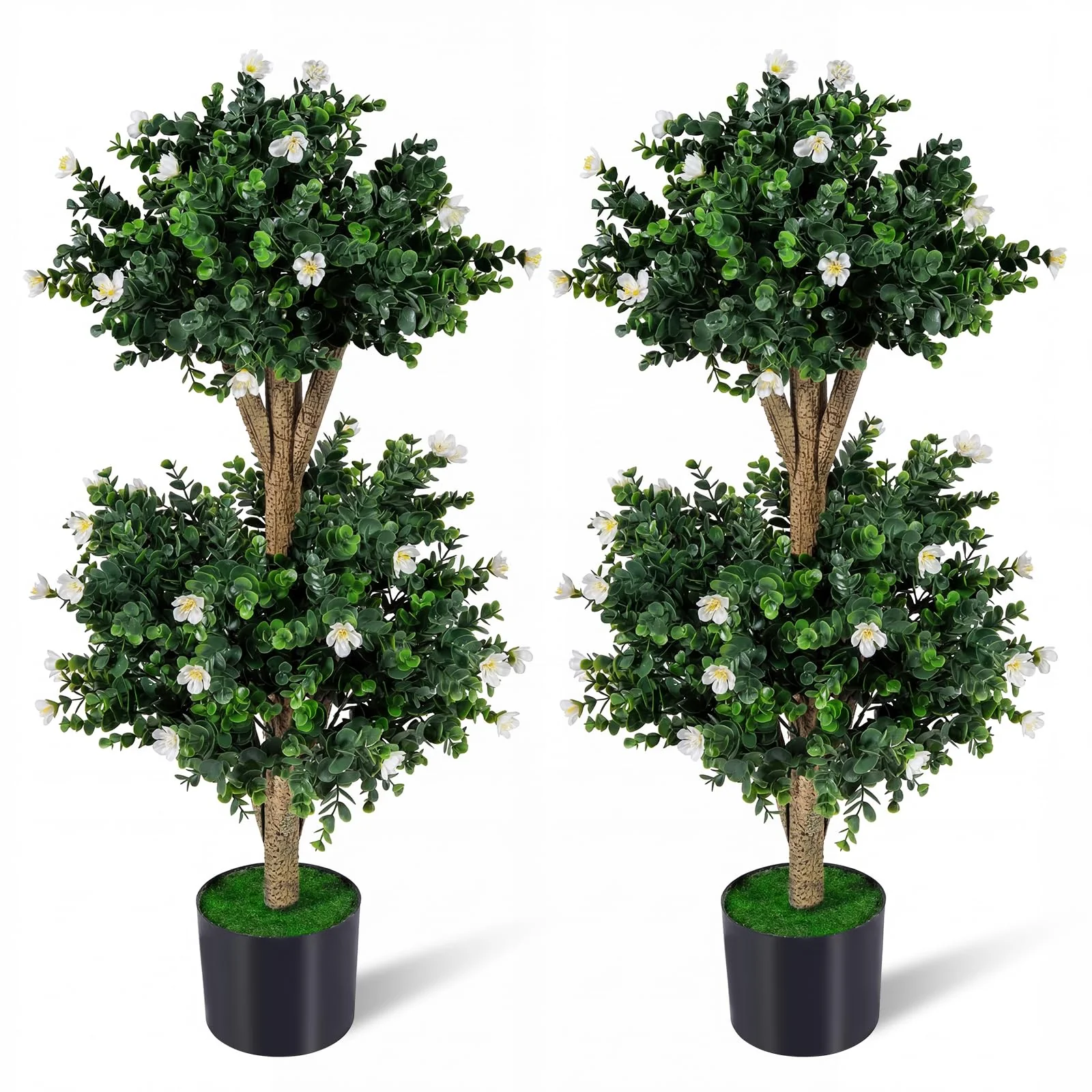 Goplus 3 FT Artificial Double Ball Boxwood Topiary Trees Set of 2 for Porch Home Decoration - Image 2