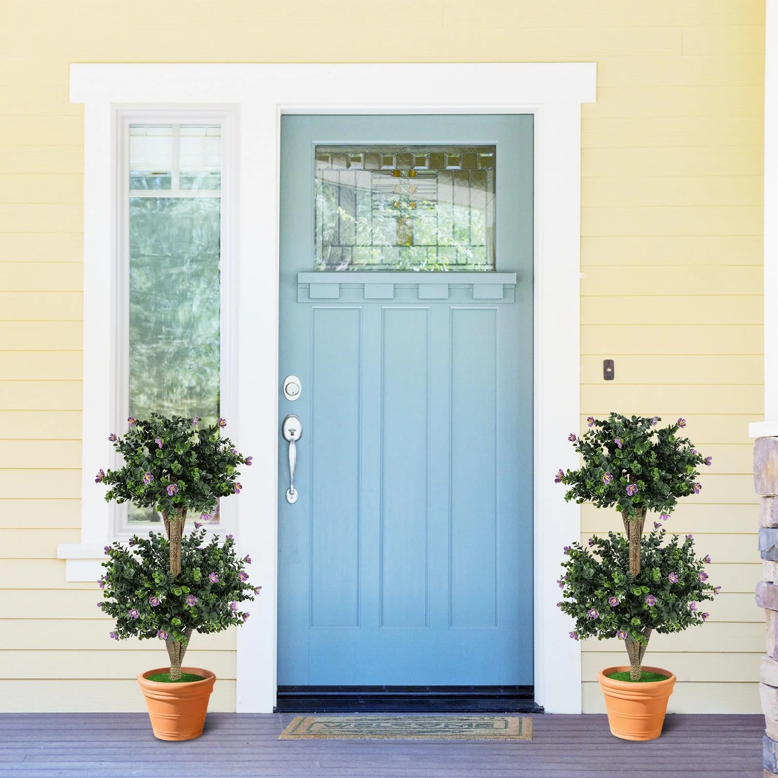Goplus 3 FT Artificial Double Ball Boxwood Topiary Trees Set of 2 for Porch Home Decoration - Image 3