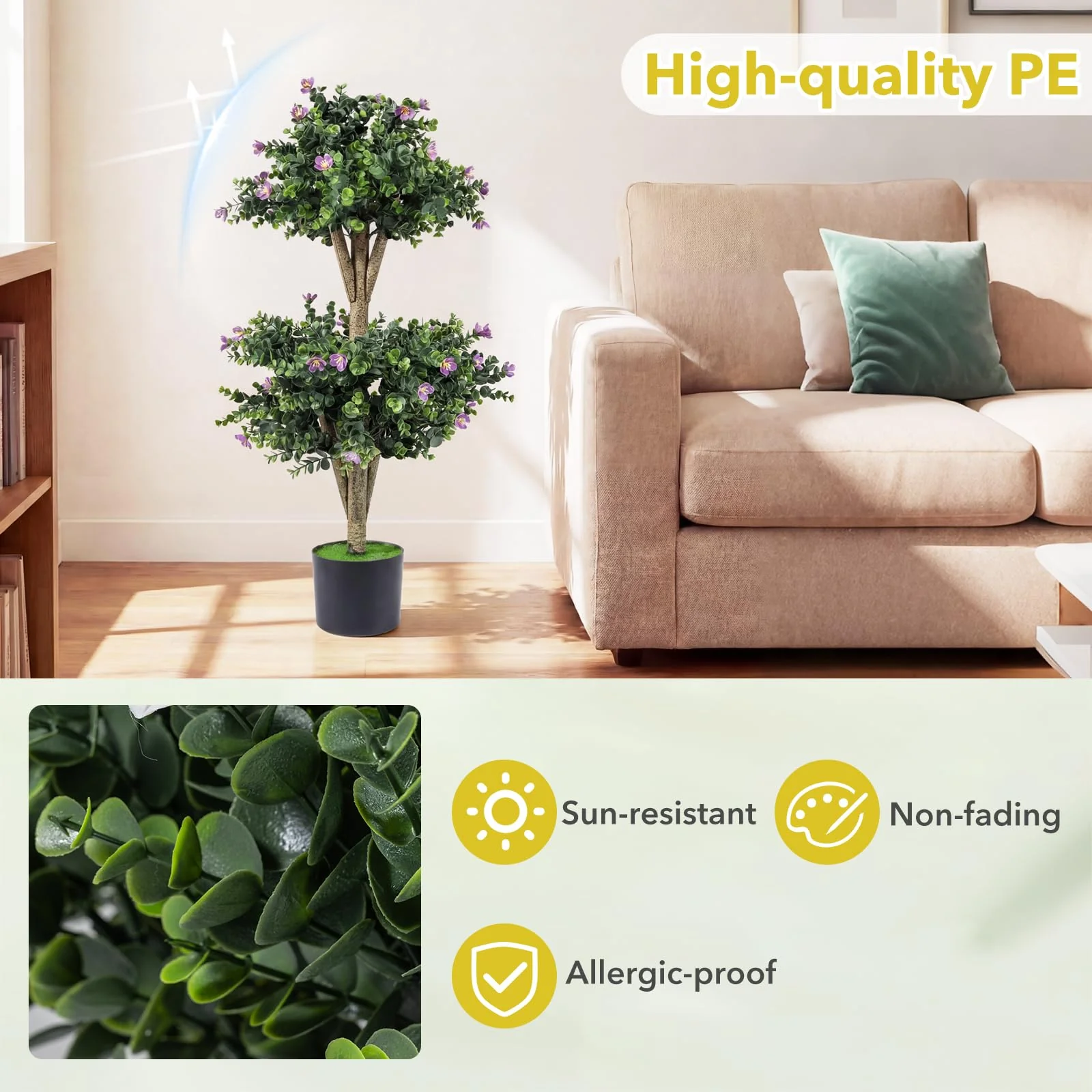 Goplus 3 FT Artificial Double Ball Boxwood Topiary Trees Set of 2 for Porch Home Decoration - Image 4