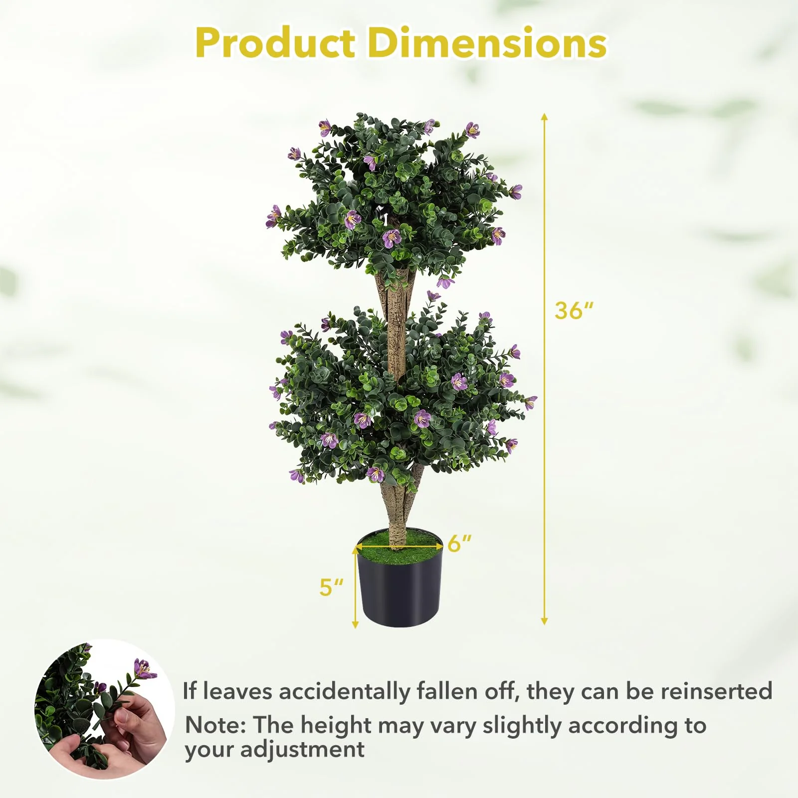 Goplus 3 FT Artificial Double Ball Boxwood Topiary Trees Set of 2 for Porch Home Decoration - Image 6