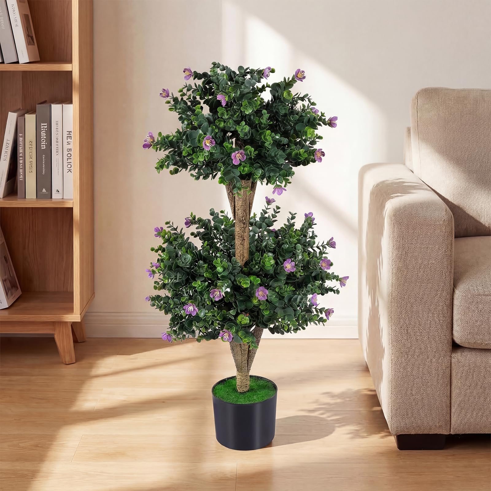 Goplus 3 FT Artificial Double Ball Boxwood Topiary Trees Set of 2 for Porch Home Decoration - Image 9