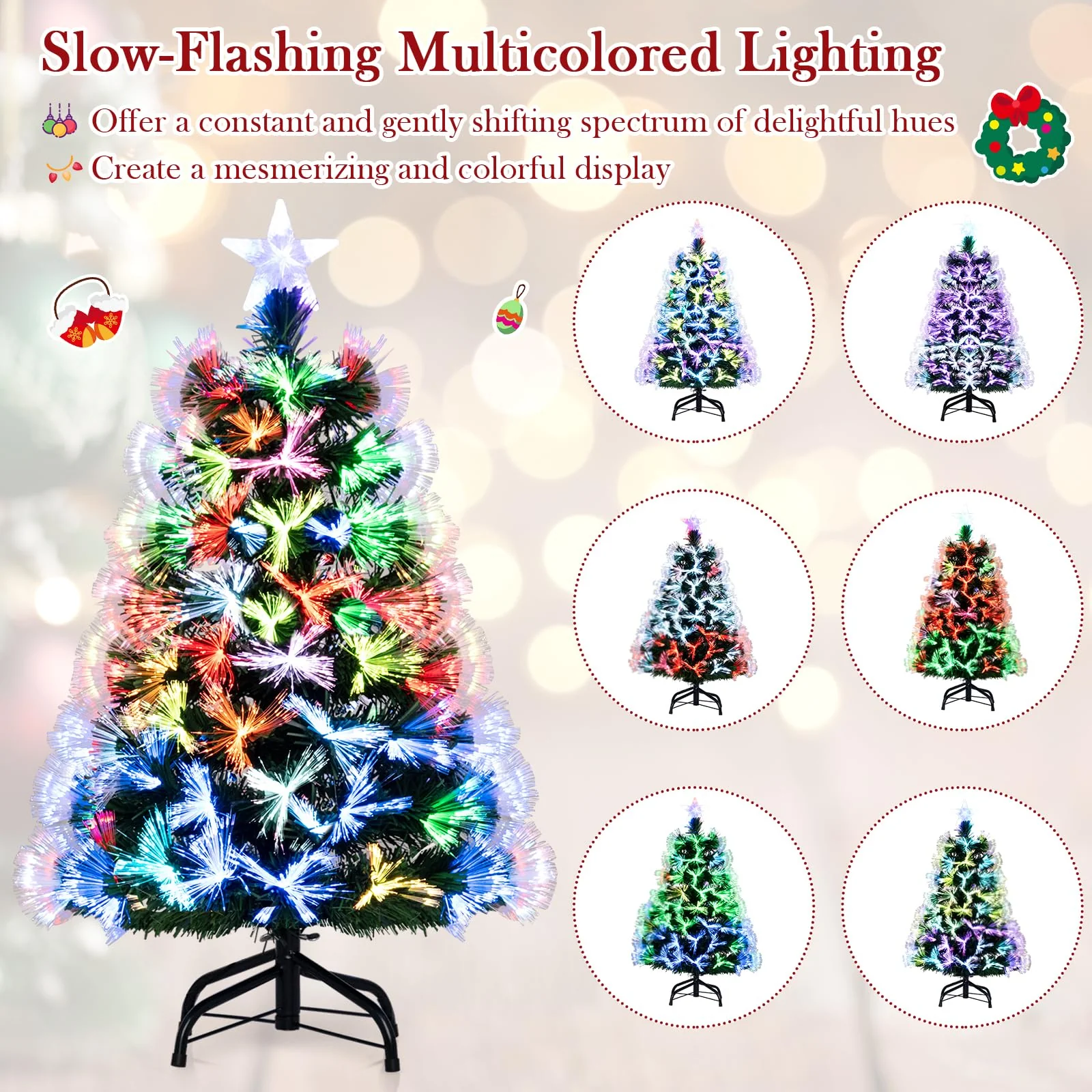 Goplus 3 FT Pre-Lit Fiber Optic Christmas Tree with Slow-Flashing Multicolored Optical Fibers - Image 2