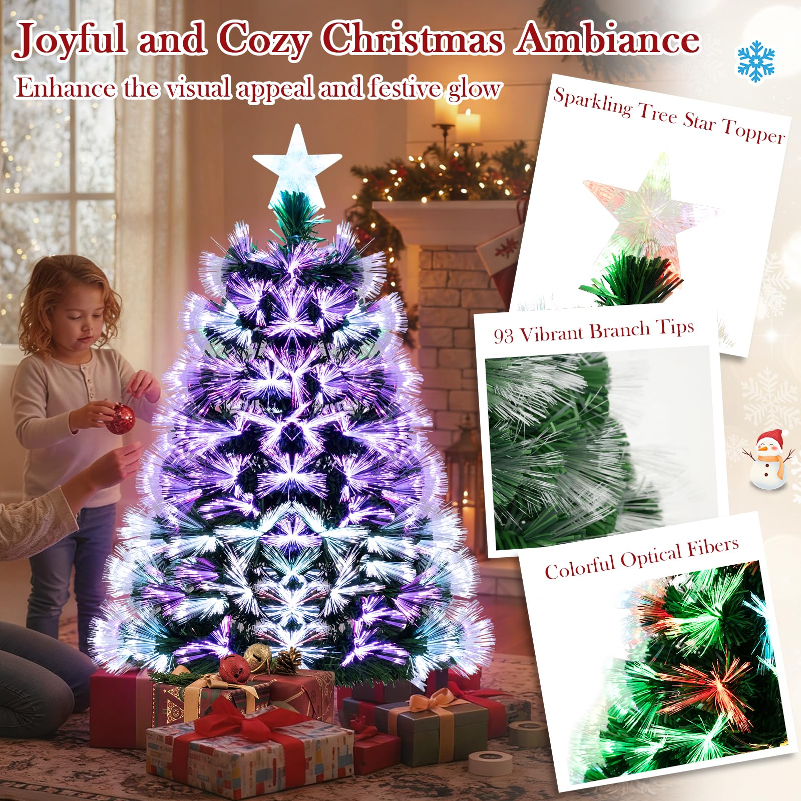 Goplus 3 FT Pre-Lit Fiber Optic Christmas Tree with Slow-Flashing Multicolored Optical Fibers - Image 4