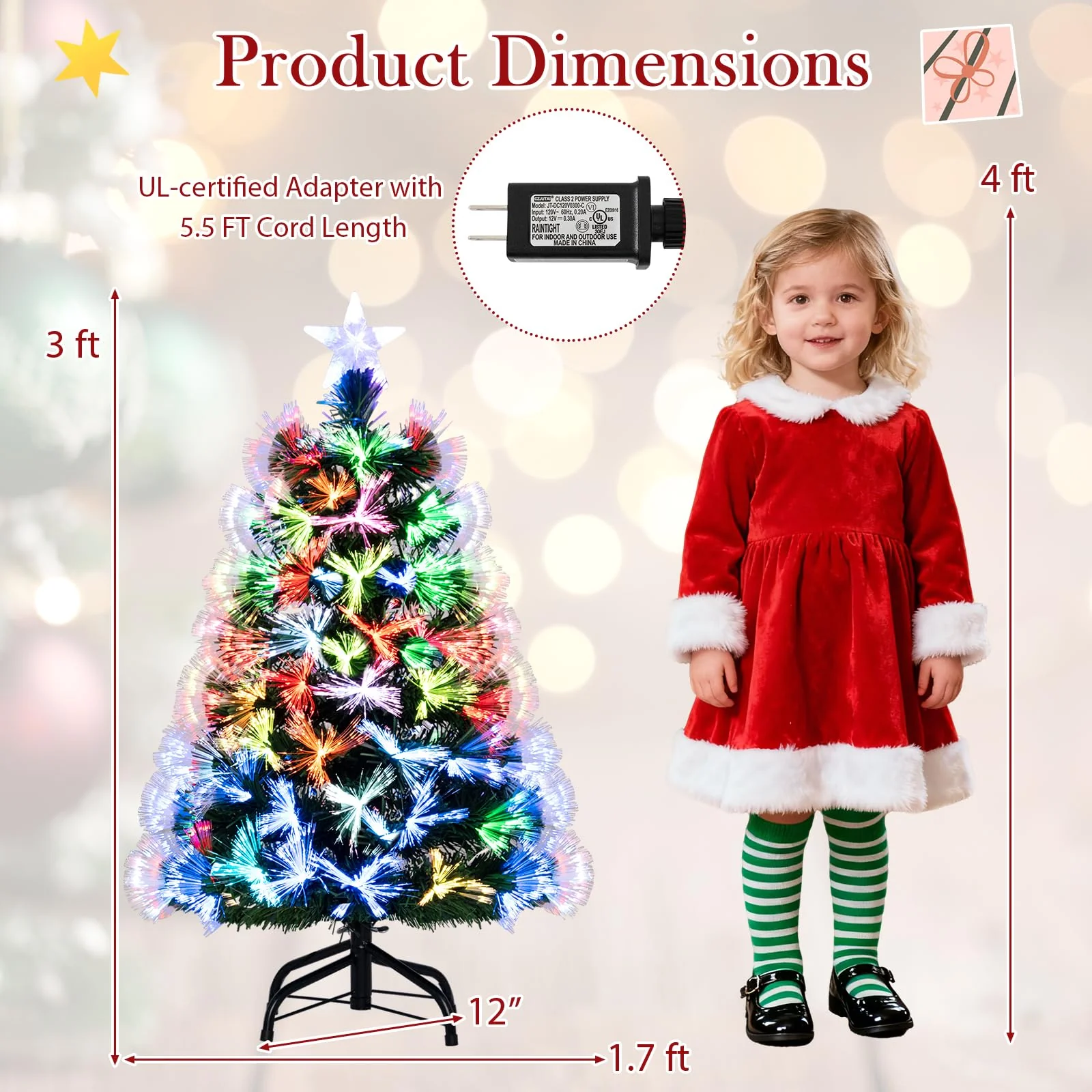 Goplus 3 FT Pre-Lit Fiber Optic Christmas Tree with Slow-Flashing Multicolored Optical Fibers - Image 7
