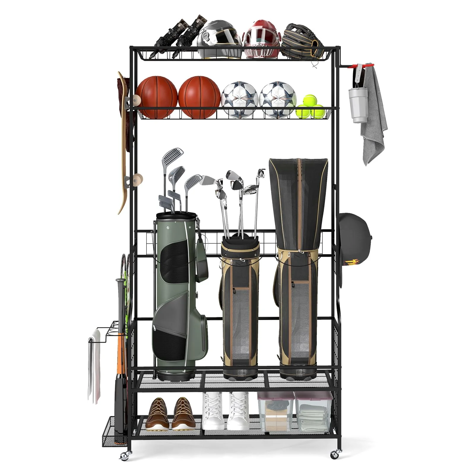 Goplus 3 Golf Bags Storage Garage Organizer Mobile Sports Equipment Organizer with Wheels