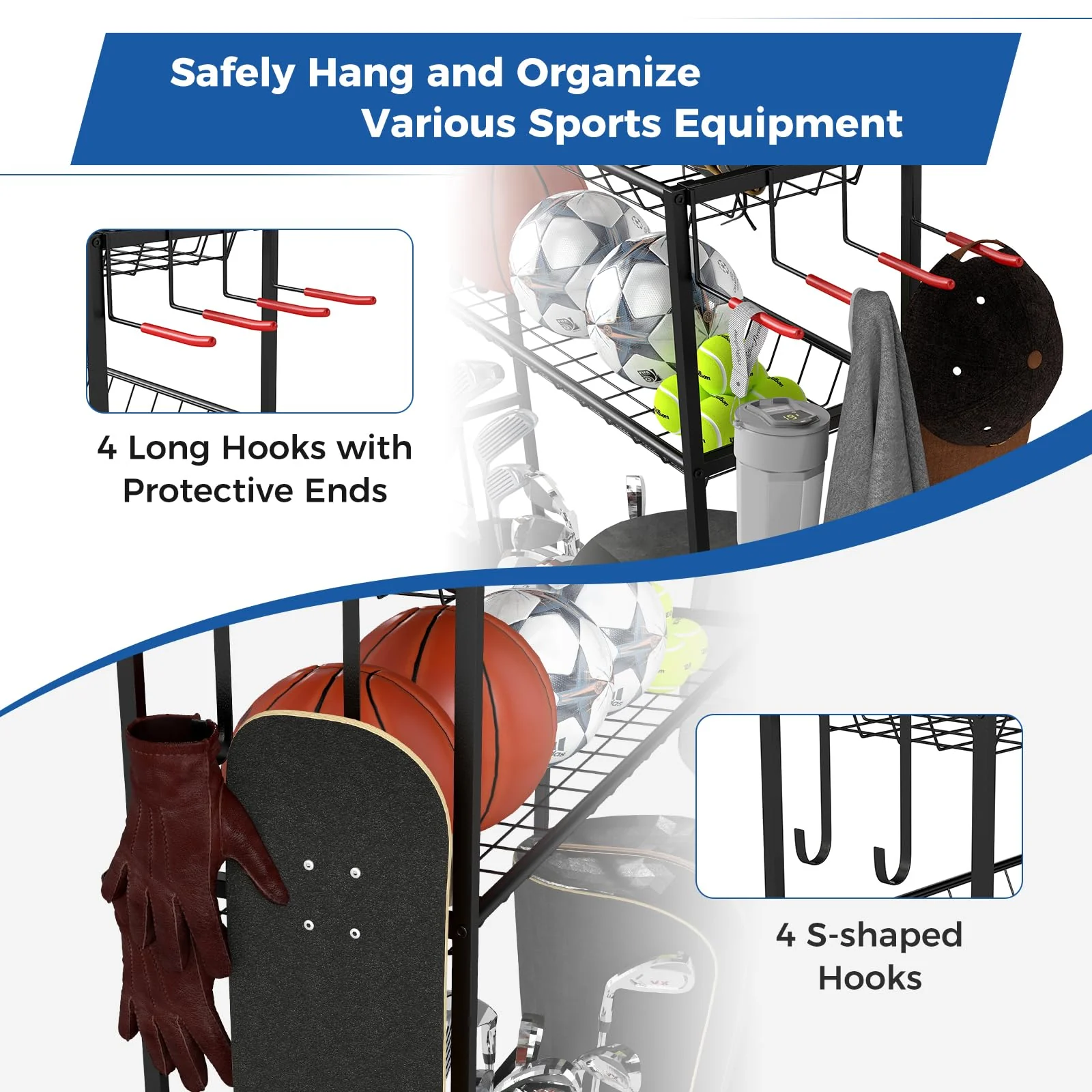 Goplus 3 Golf Bags Storage Garage Organizer Mobile Sports Equipment Organizer with Wheels - Image 6
