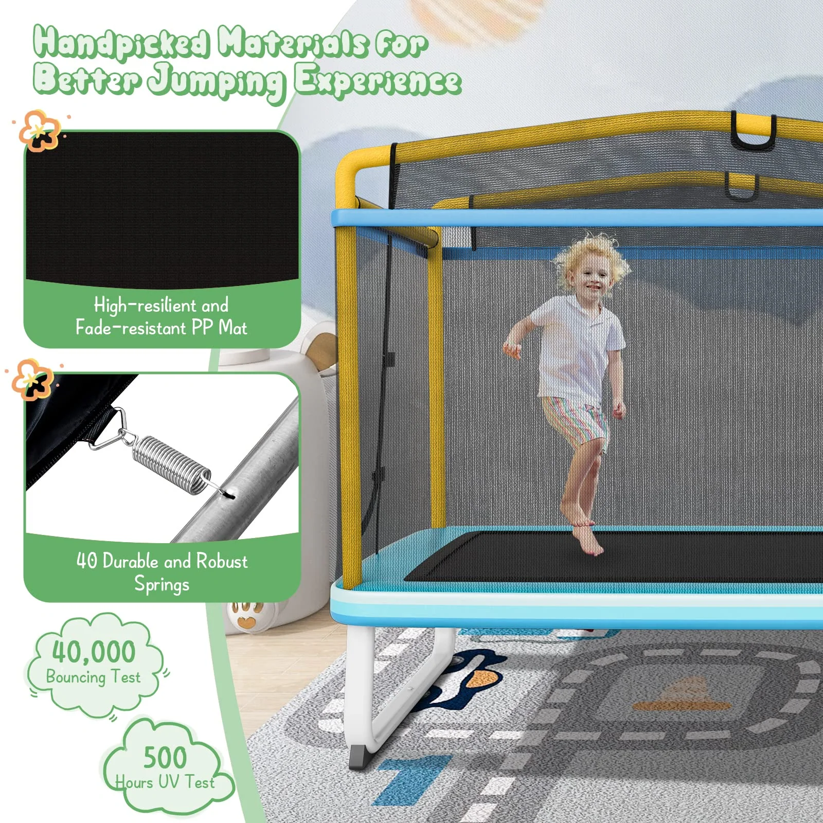 Goplus 3-in-1 6FT Kids Trampoline with Swing and Horizontal Bar, Mini Toddler Trampoline w/ Enclosure Safety Net - Image 14