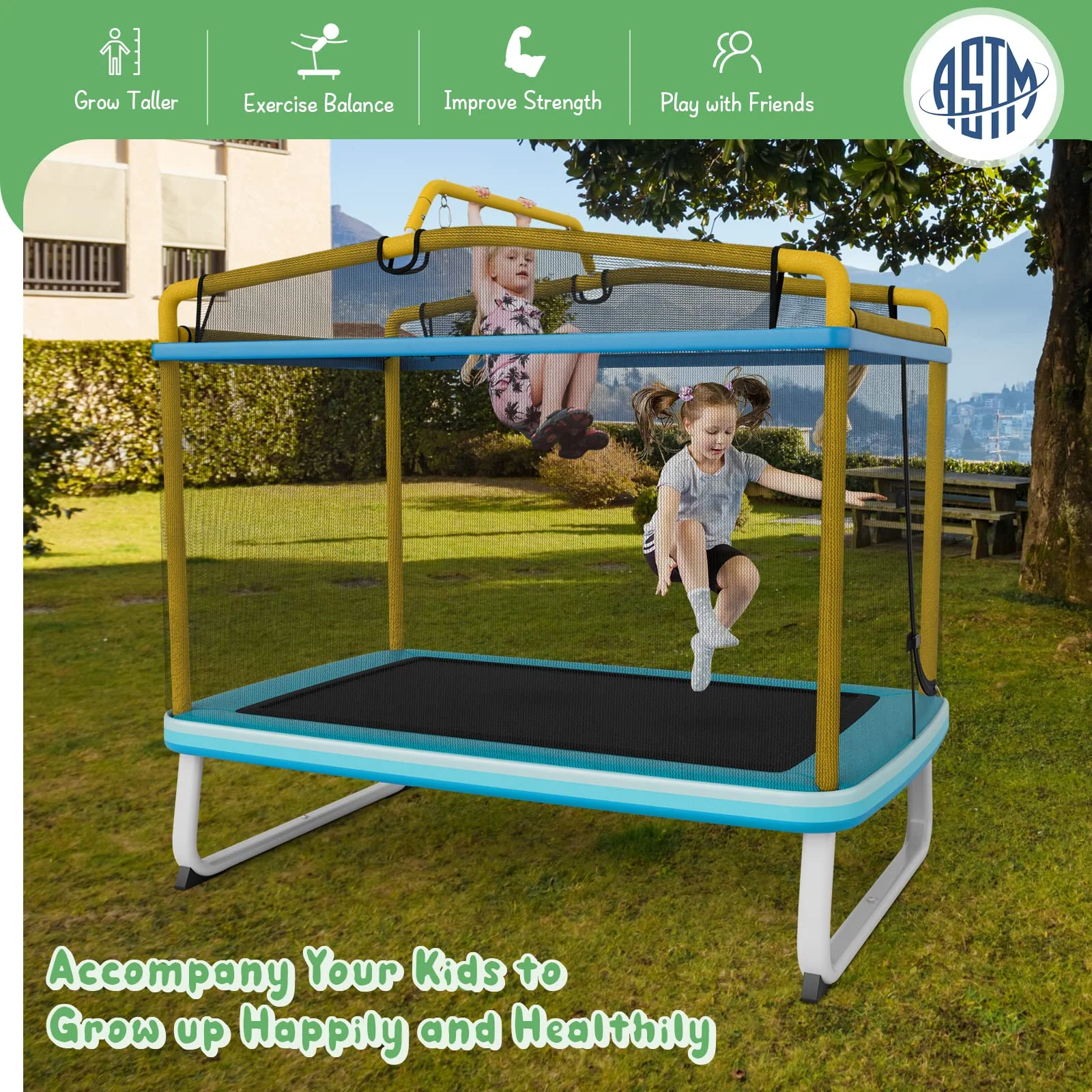 Goplus 3-in-1 6FT Kids Trampoline with Swing and Horizontal Bar, Mini Toddler Trampoline w/ Enclosure Safety Net - Image 17