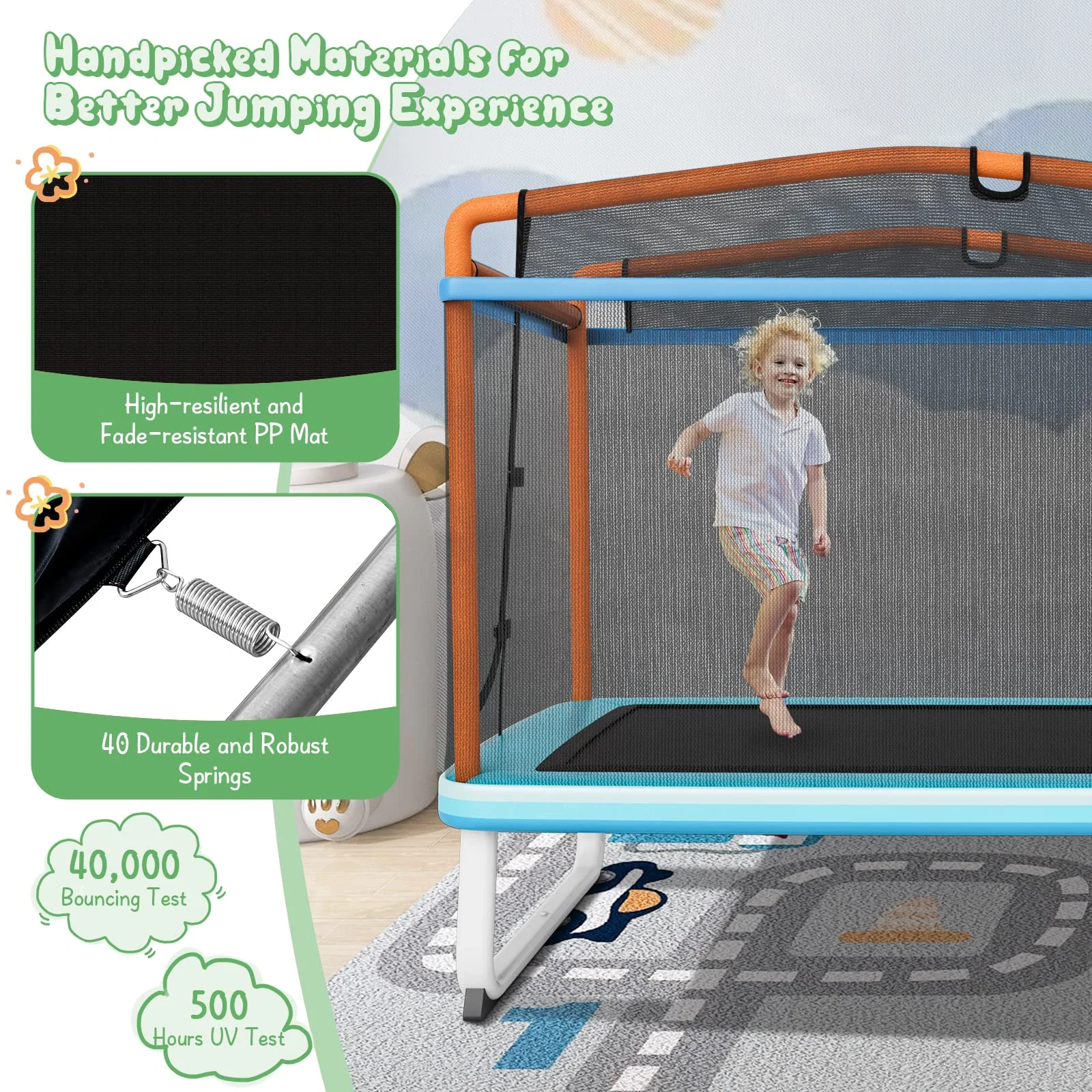 Goplus 3-in-1 6FT Kids Trampoline with Swing and Horizontal Bar, Mini Toddler Trampoline w/ Enclosure Safety Net - Image 5