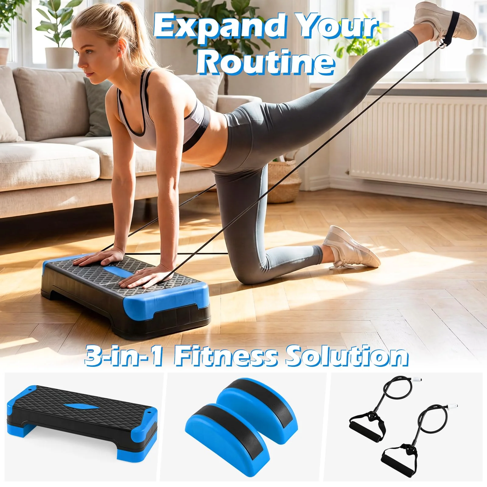 Goplus 3-in-1 Aerobic Step Platform 600 LBS Adjustable Exercise Stepper - Image 5