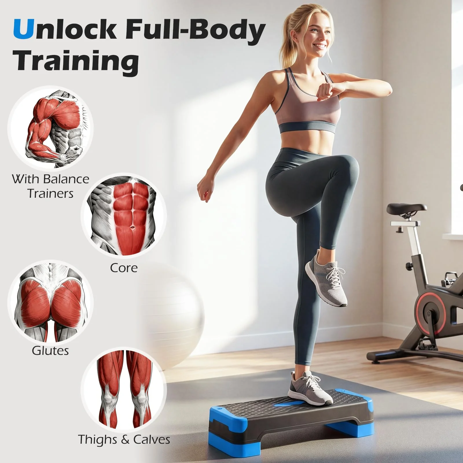 Goplus 3-in-1 Aerobic Step Platform 600 LBS Adjustable Exercise Stepper - Image 6