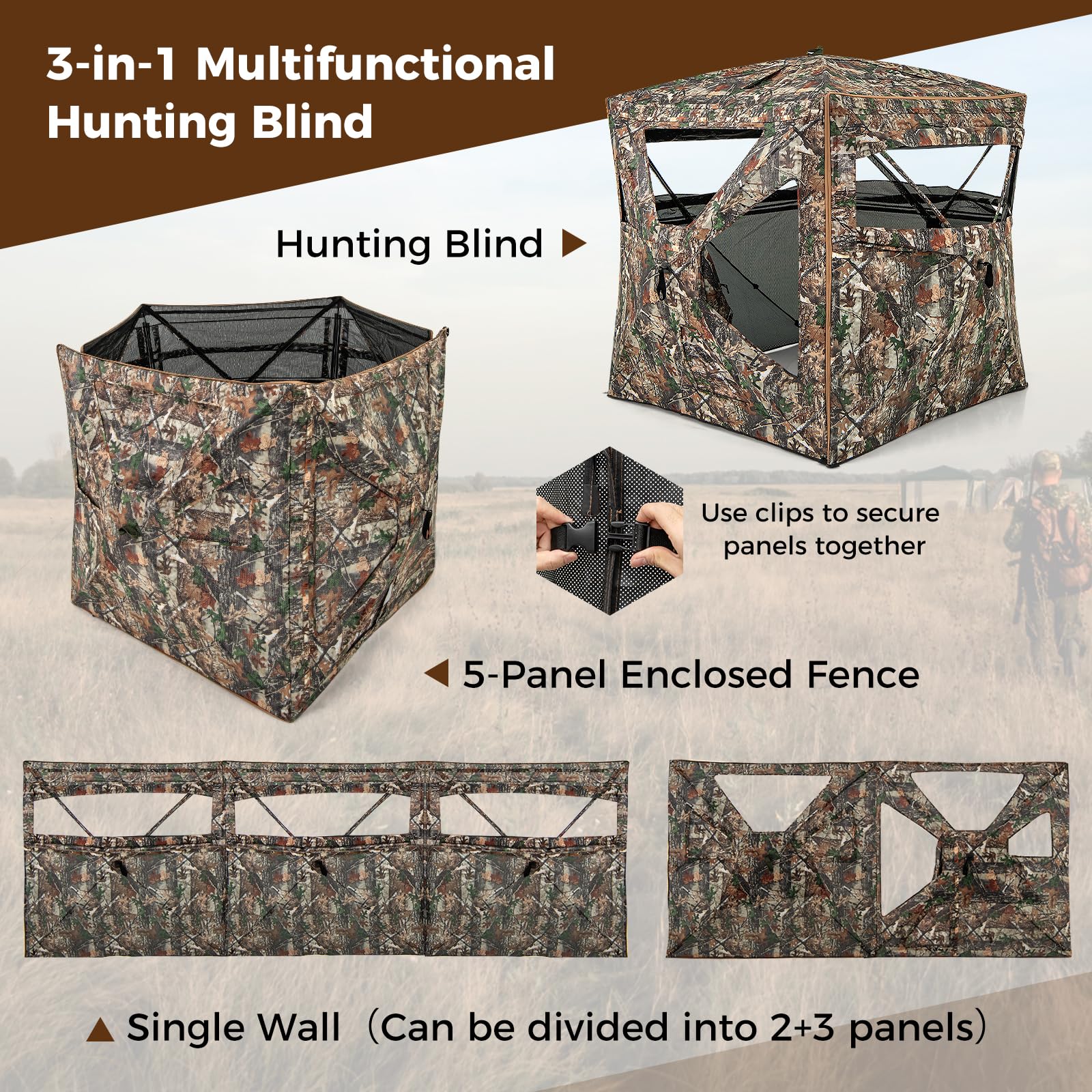 Goplus 3 in 1 Multifunctional Hunting Blind, 360° One-Way See-Through Hunting Tent w/Skylight - Image 3