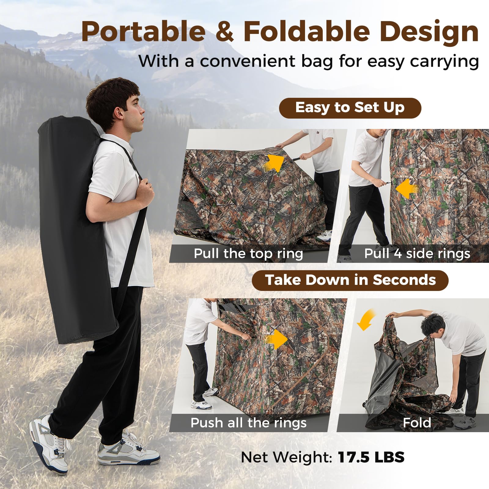 Goplus 3 in 1 Multifunctional Hunting Blind, 360° One-Way See-Through Hunting Tent w/Skylight - Image 4