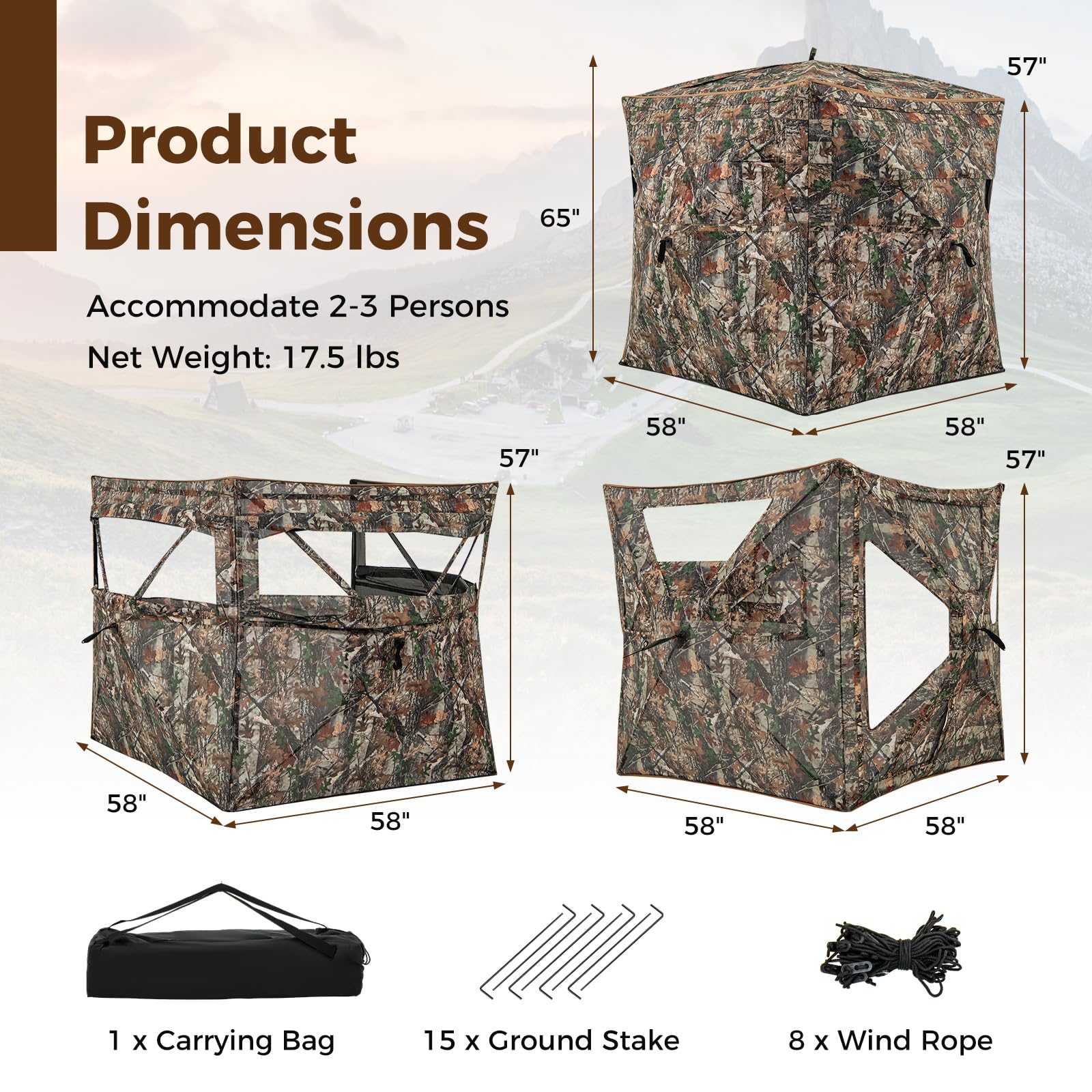 Goplus 3 in 1 Multifunctional Hunting Blind, 360° One-Way See-Through Hunting Tent w/Skylight - Image 6