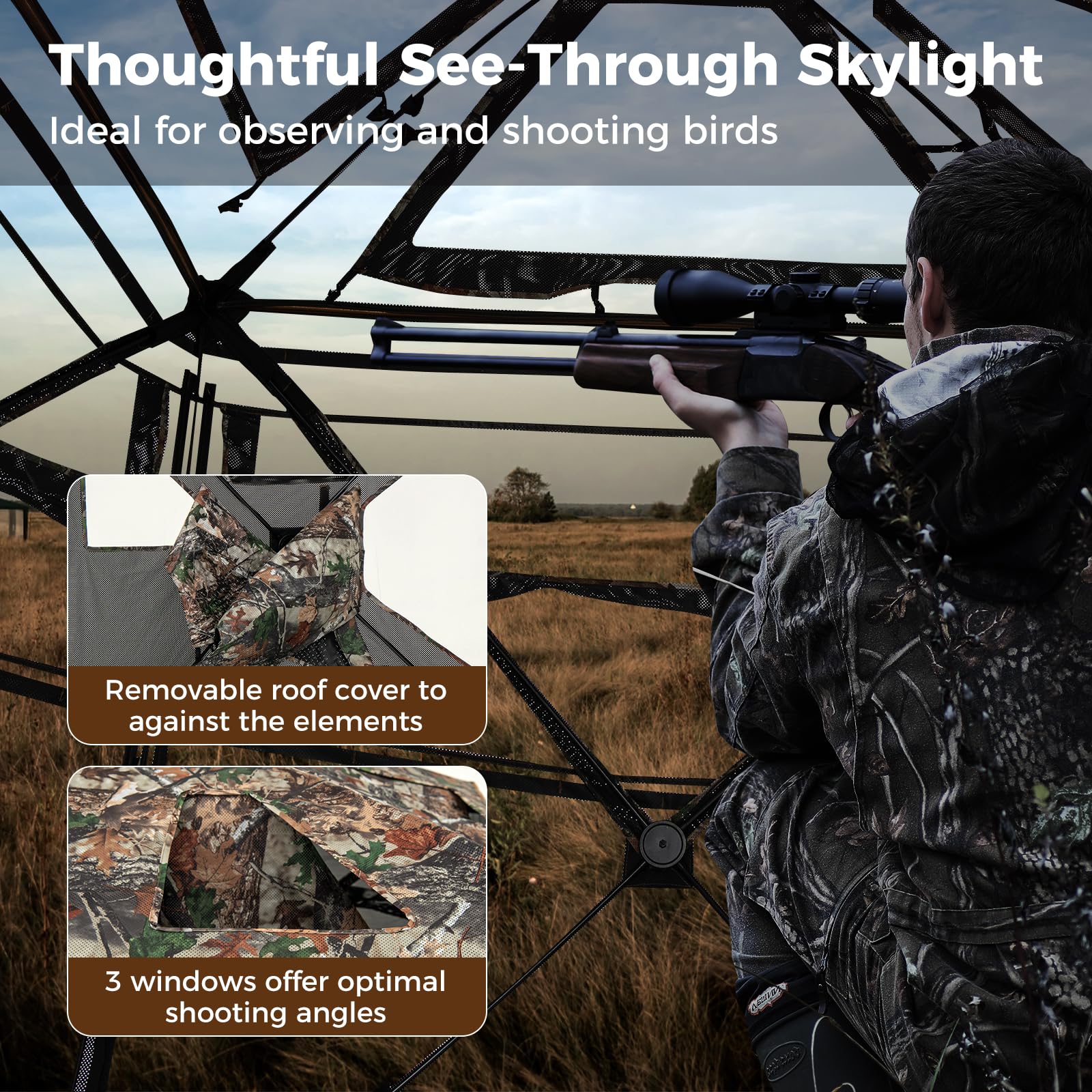 Goplus 3 in 1 Multifunctional Hunting Blind, 360° One-Way See-Through Hunting Tent w/Skylight - Image 7