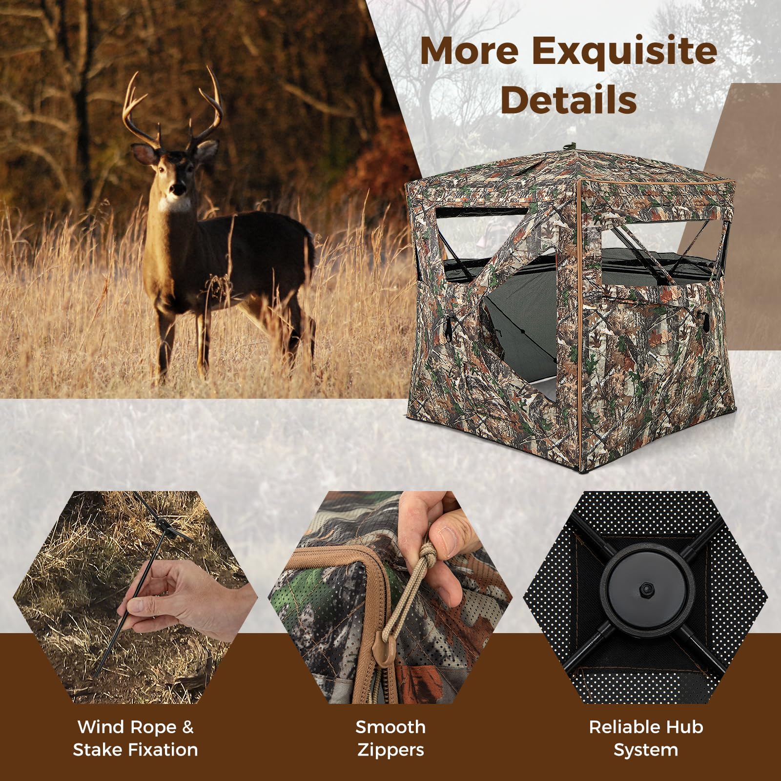 Goplus 3 in 1 Multifunctional Hunting Blind, 360° One-Way See-Through Hunting Tent w/Skylight - Image 8