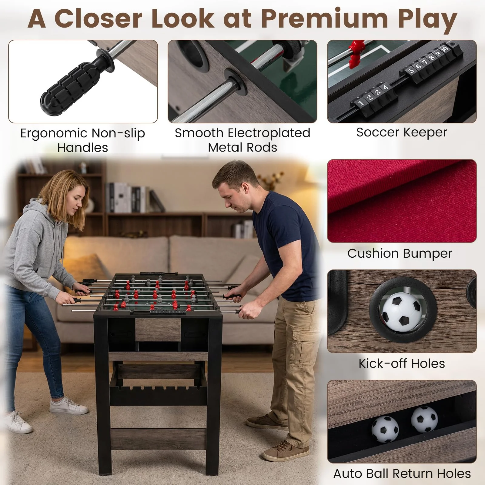 Goplus 3-in-1 Swivel Game Table with Foosball Pool Billiards & Table Tennis for Adults - Image 4