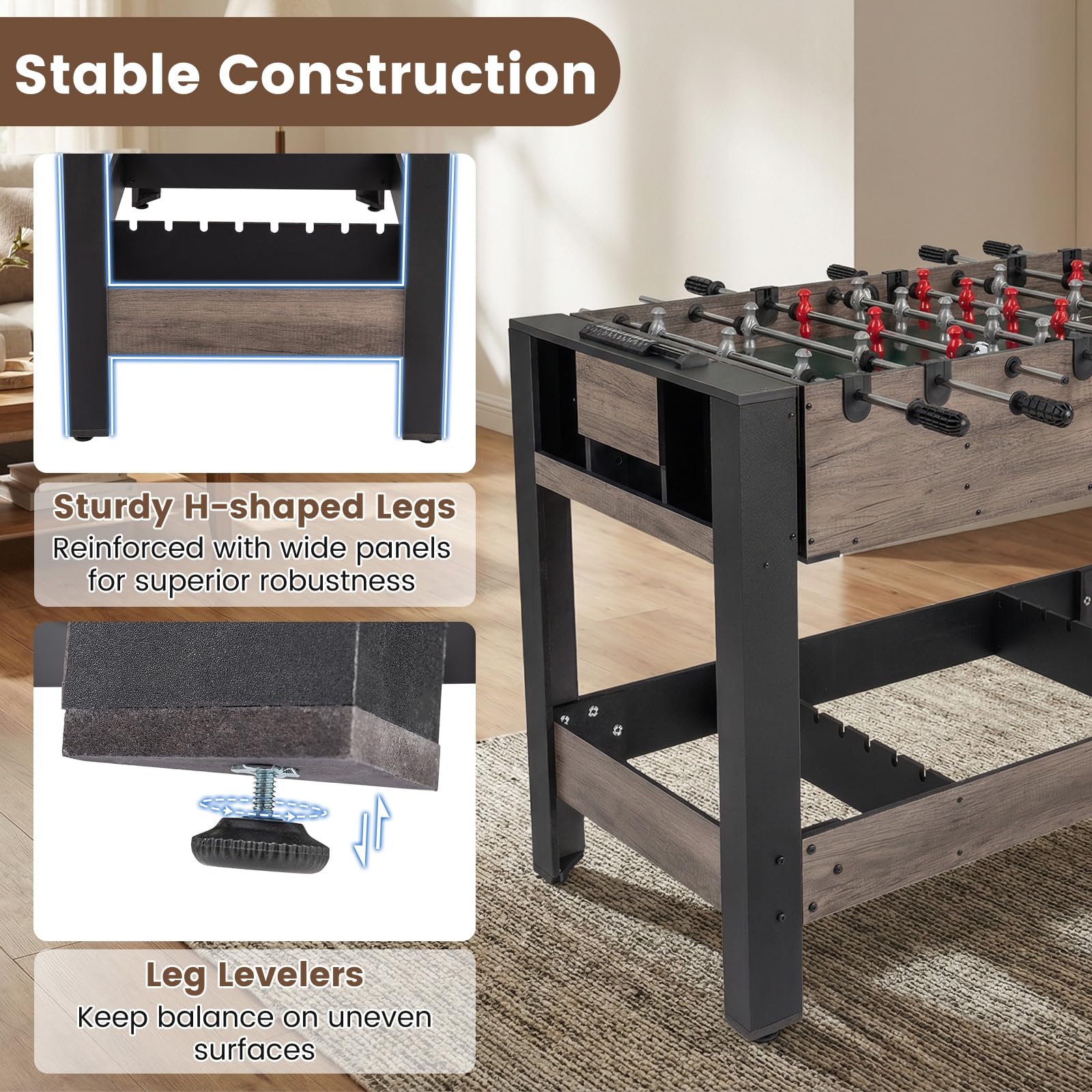 Goplus 3-in-1 Swivel Game Table with Foosball Pool Billiards & Table Tennis for Adults - Image 5