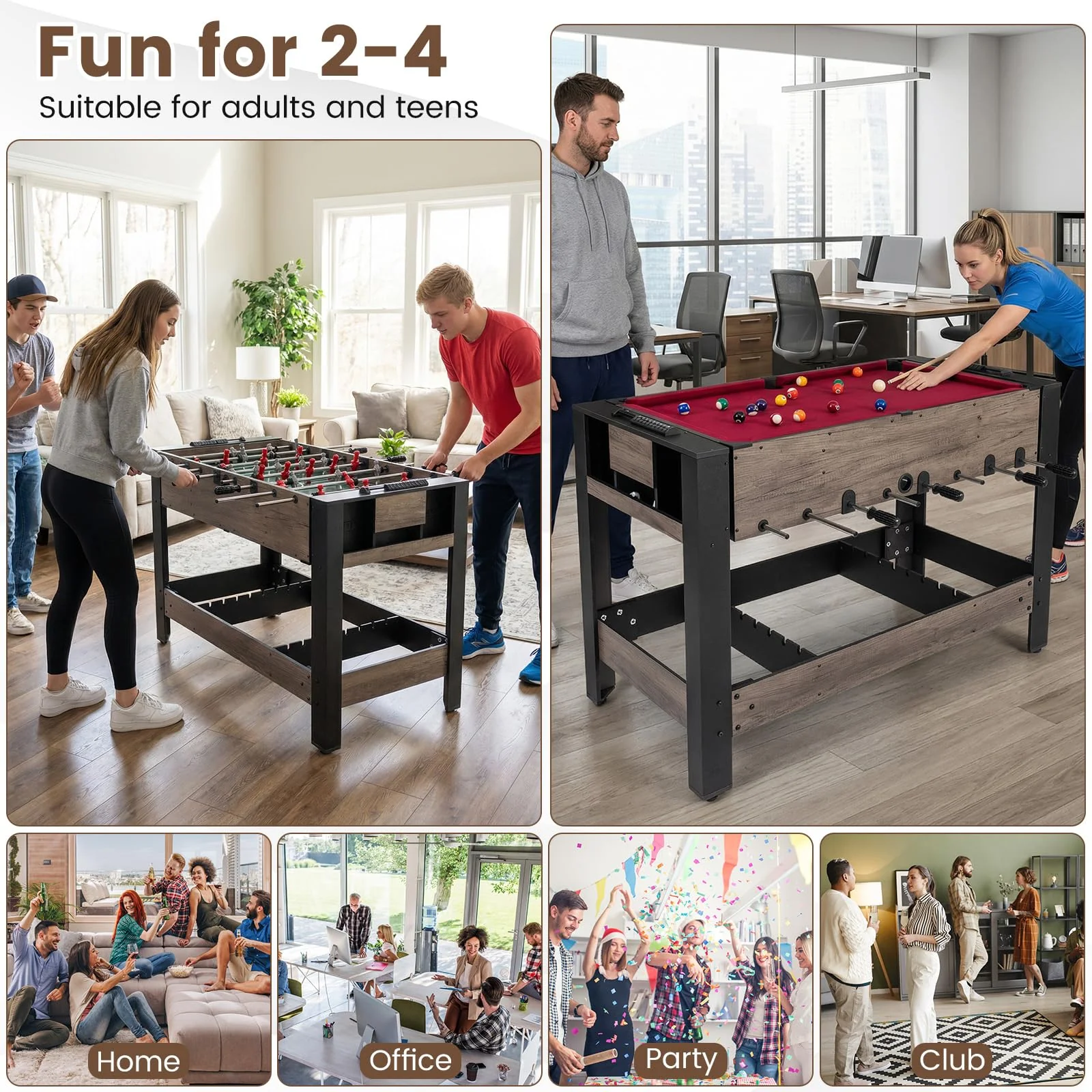 Goplus 3-in-1 Swivel Game Table with Foosball Pool Billiards & Table Tennis for Adults - Image 7