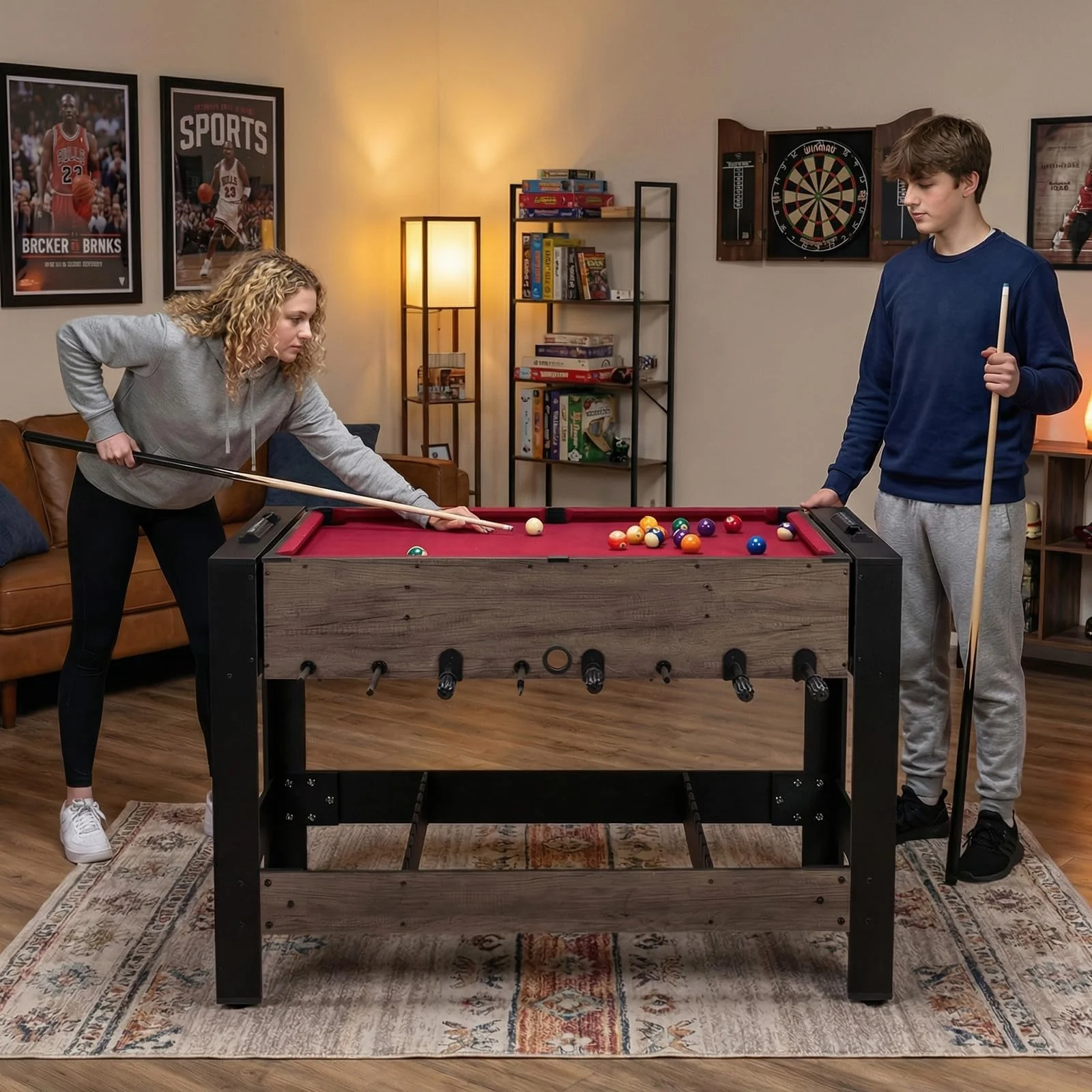 Goplus 3-in-1 Swivel Game Table with Foosball Pool Billiards & Table Tennis for Adults - Image 9