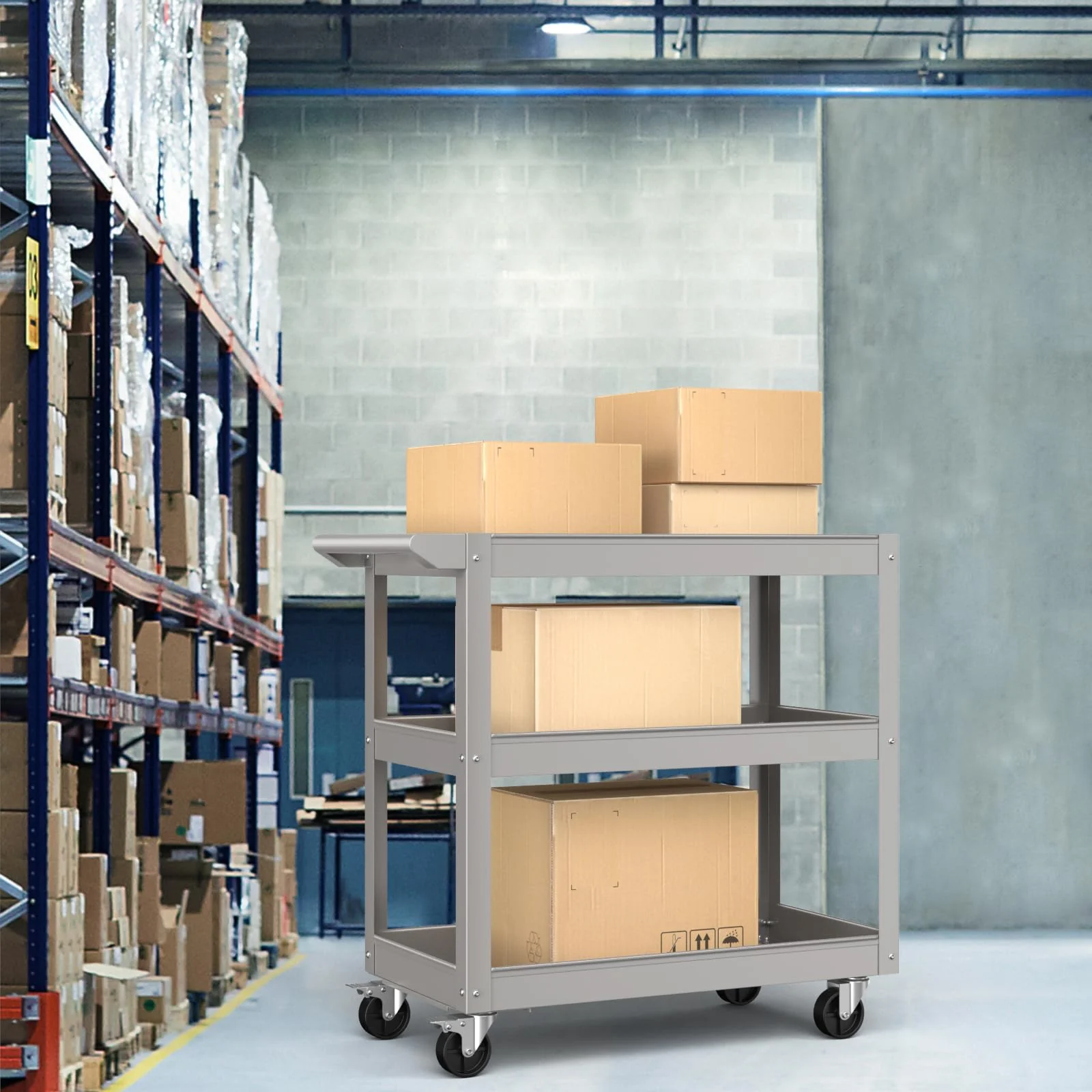 Goplus 3-Layer Service Utility Cart, Heavy Duty Unity Cart with Flat Handle - Image 3