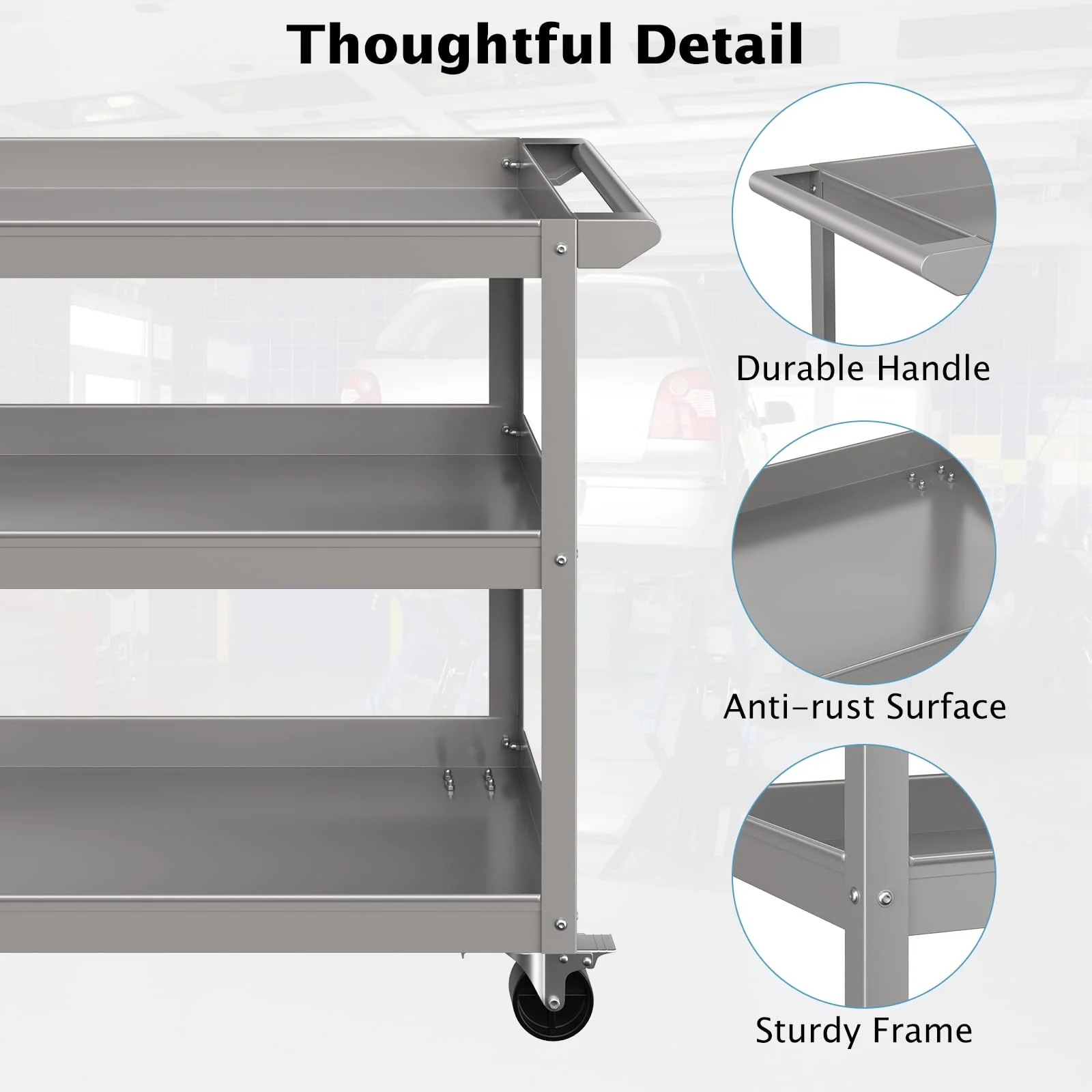 Goplus 3-Layer Service Utility Cart, Heavy Duty Unity Cart with Flat Handle - Image 7