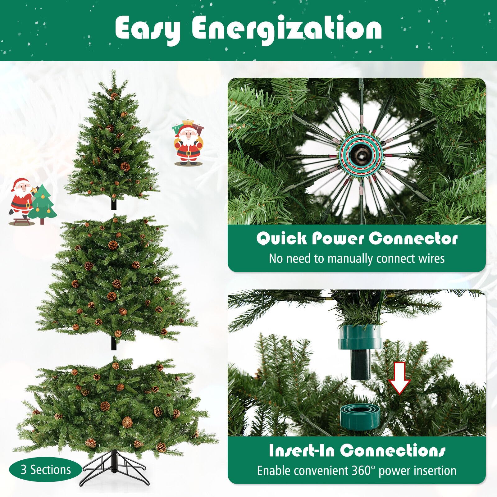 Goplus 3-Minute-Setup Pre-Lit Christmas Tree with Storage Bag - Image 2