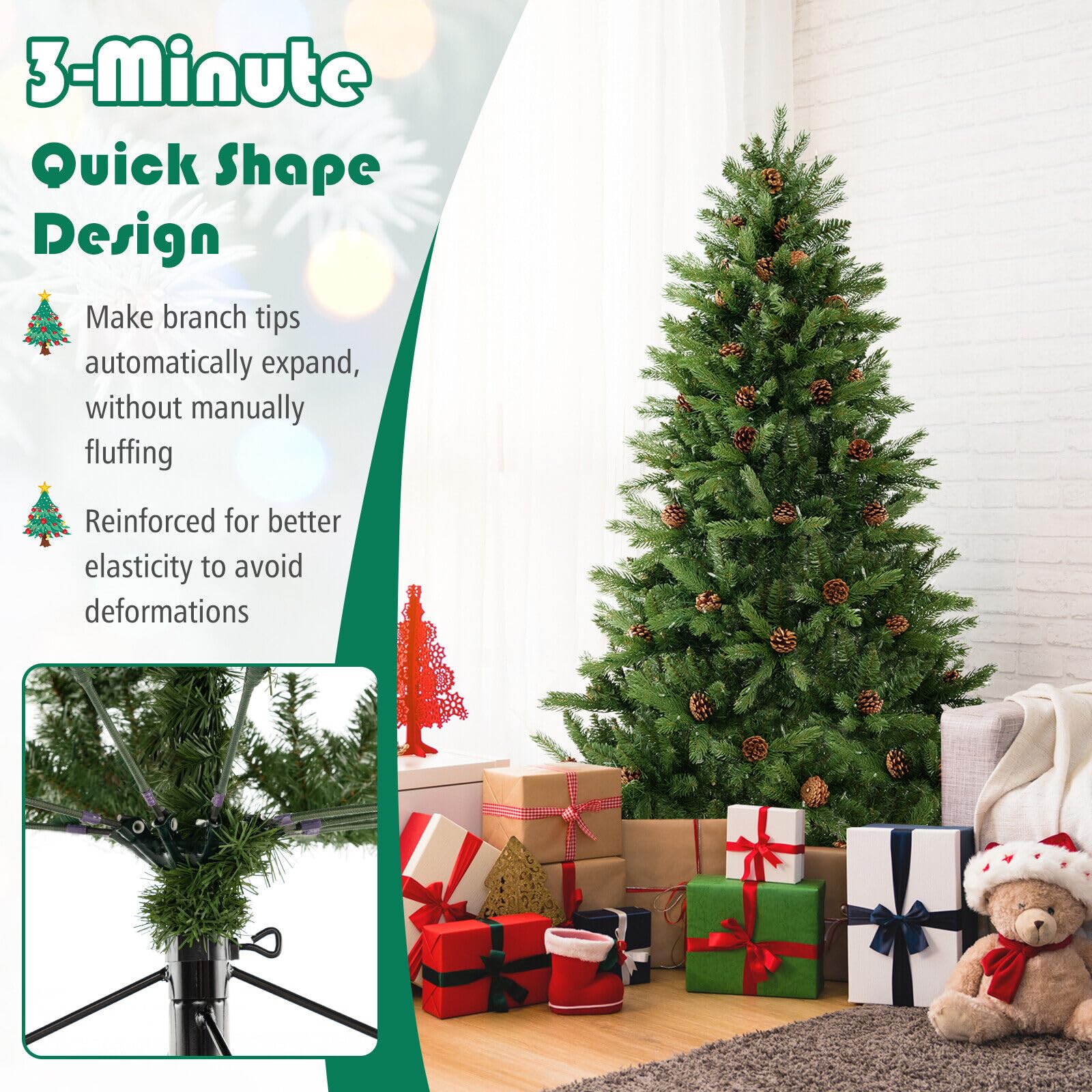 Goplus 3-Minute-Setup Pre-Lit Christmas Tree with Storage Bag - Image 3