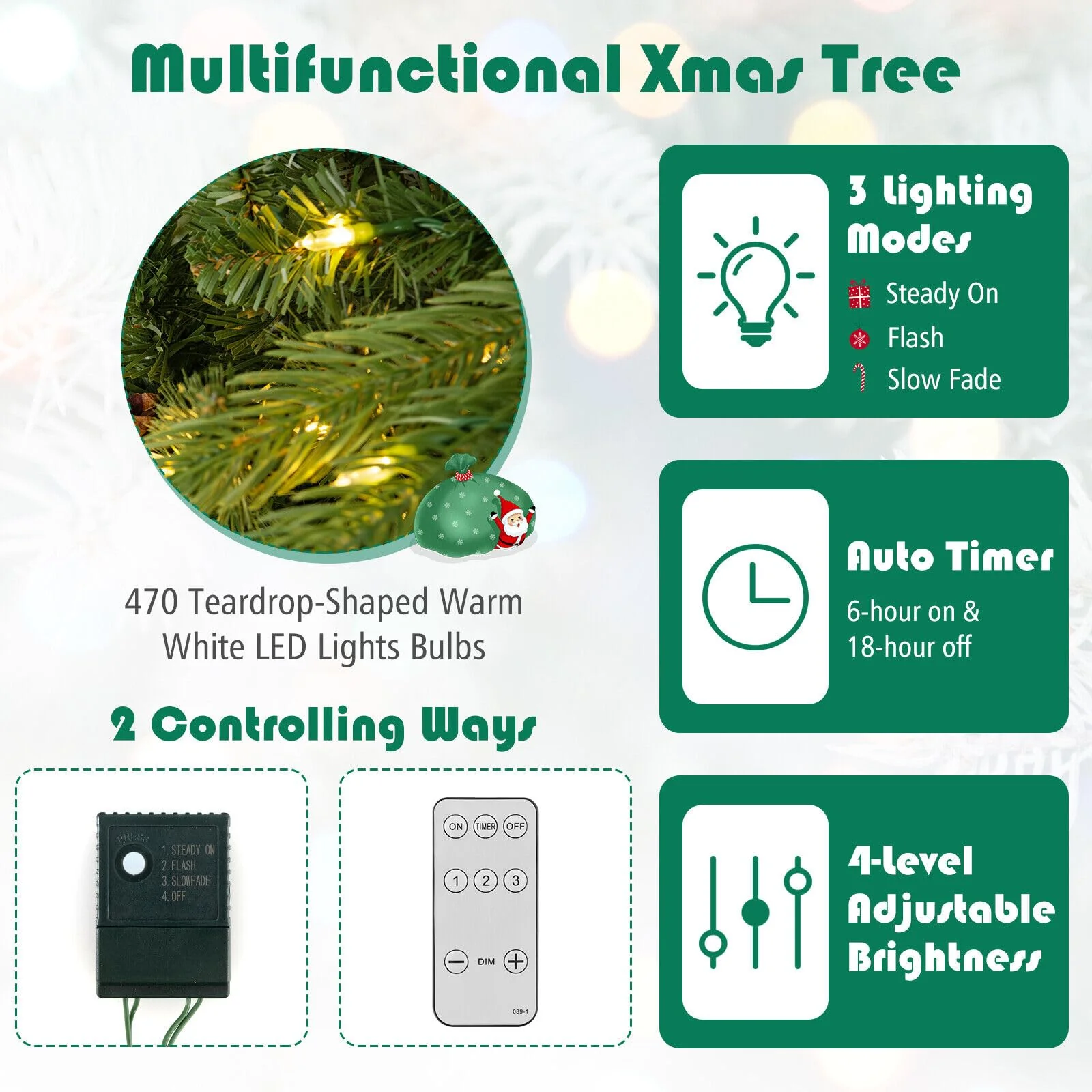 Goplus 3-Minute-Setup Pre-Lit Christmas Tree with Storage Bag - Image 4