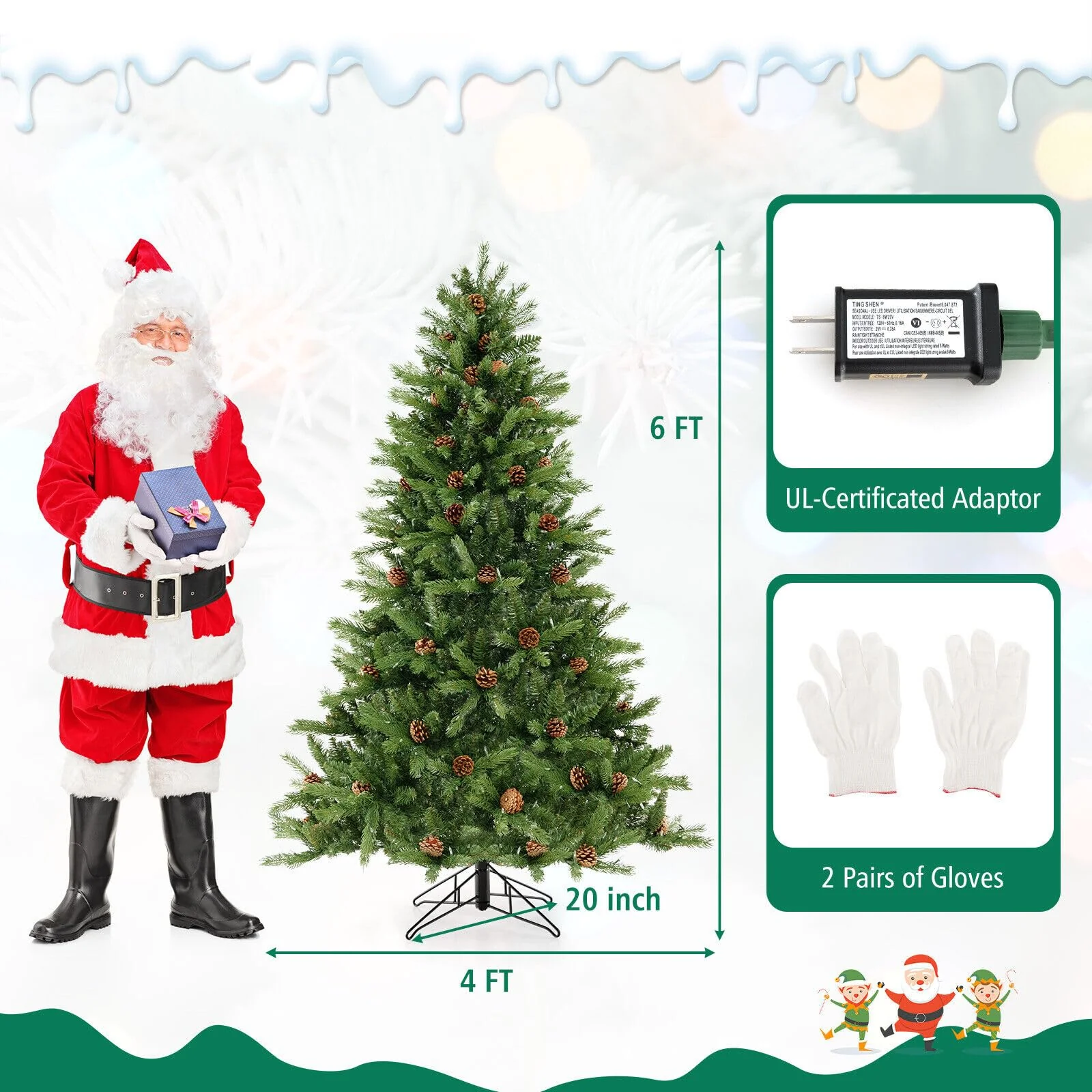 Goplus 3-Minute-Setup Pre-Lit Christmas Tree with Storage Bag - Image 6