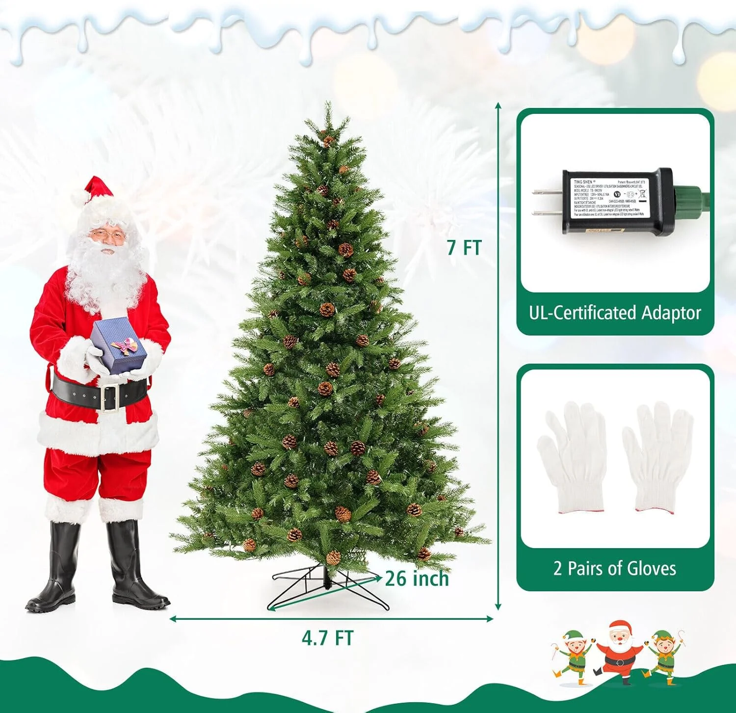 Goplus 3-Minute-Setup Pre-Lit Christmas Tree with Storage Bag - Image 8