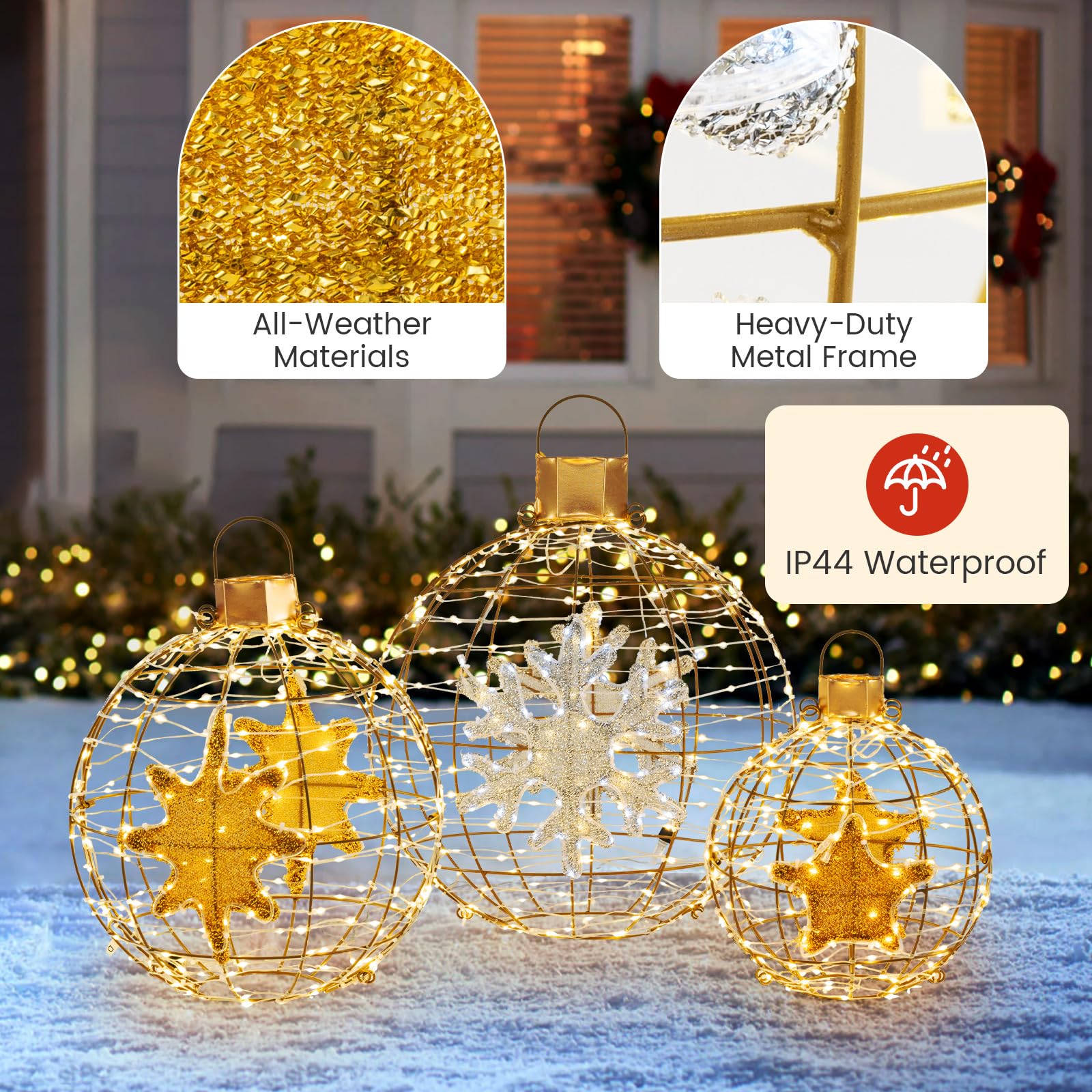 Goplus 3 PCS Pre-Lit Lantern Balls, Hanging/Standing Christmas Ornaments with 732 Bright LED Lights, Zip Ties & Ground Stakes - Image 6