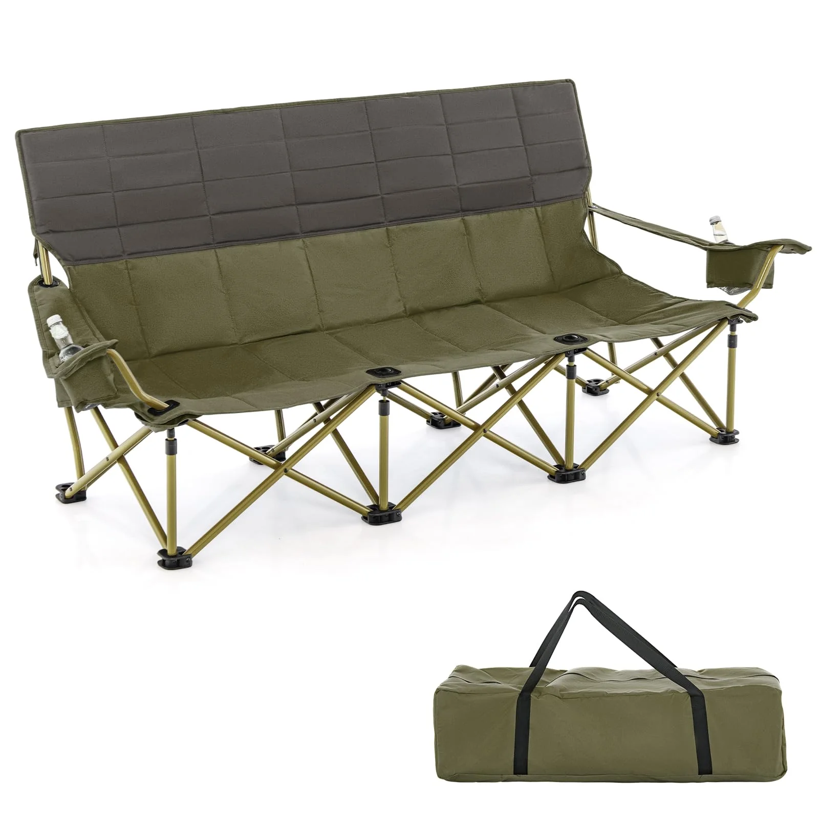 Goplus 3 Person Camping Chair for Adults, Outdoor Folding Oversized Camping Couch Chair (3-Person Seat)