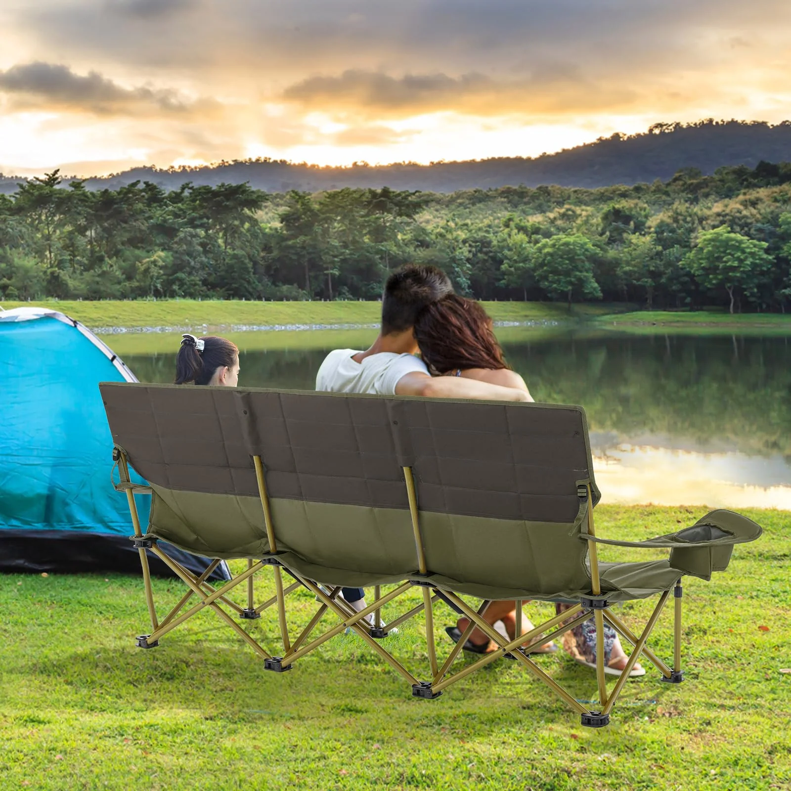Goplus 3 Person Camping Chair for Adults, Outdoor Folding Oversized Camping Couch Chair (3-Person Seat) - Image 2