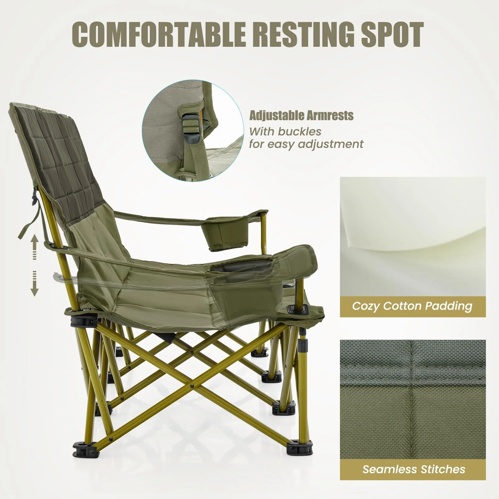 Goplus 3 Person Camping Chair for Adults, Outdoor Folding Oversized Camping Couch Chair (3-Person Seat) - Image 4
