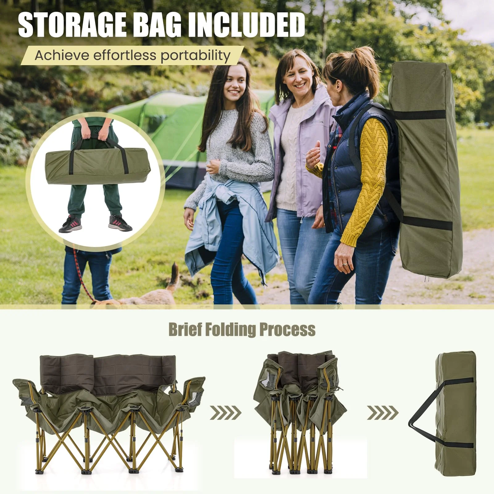 Goplus 3 Person Camping Chair for Adults, Outdoor Folding Oversized Camping Couch Chair (3-Person Seat) - Image 7