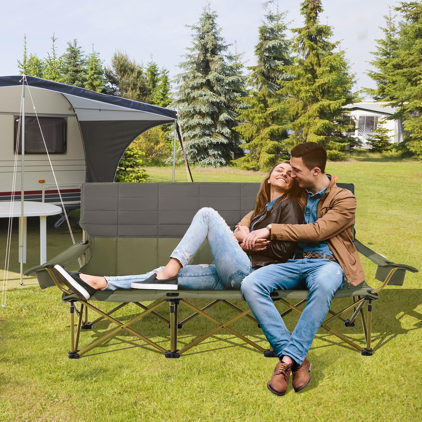 Goplus 3 Person Camping Chair for Adults, Outdoor Folding Oversized Camping Couch Chair (3-Person Seat) - Image 9