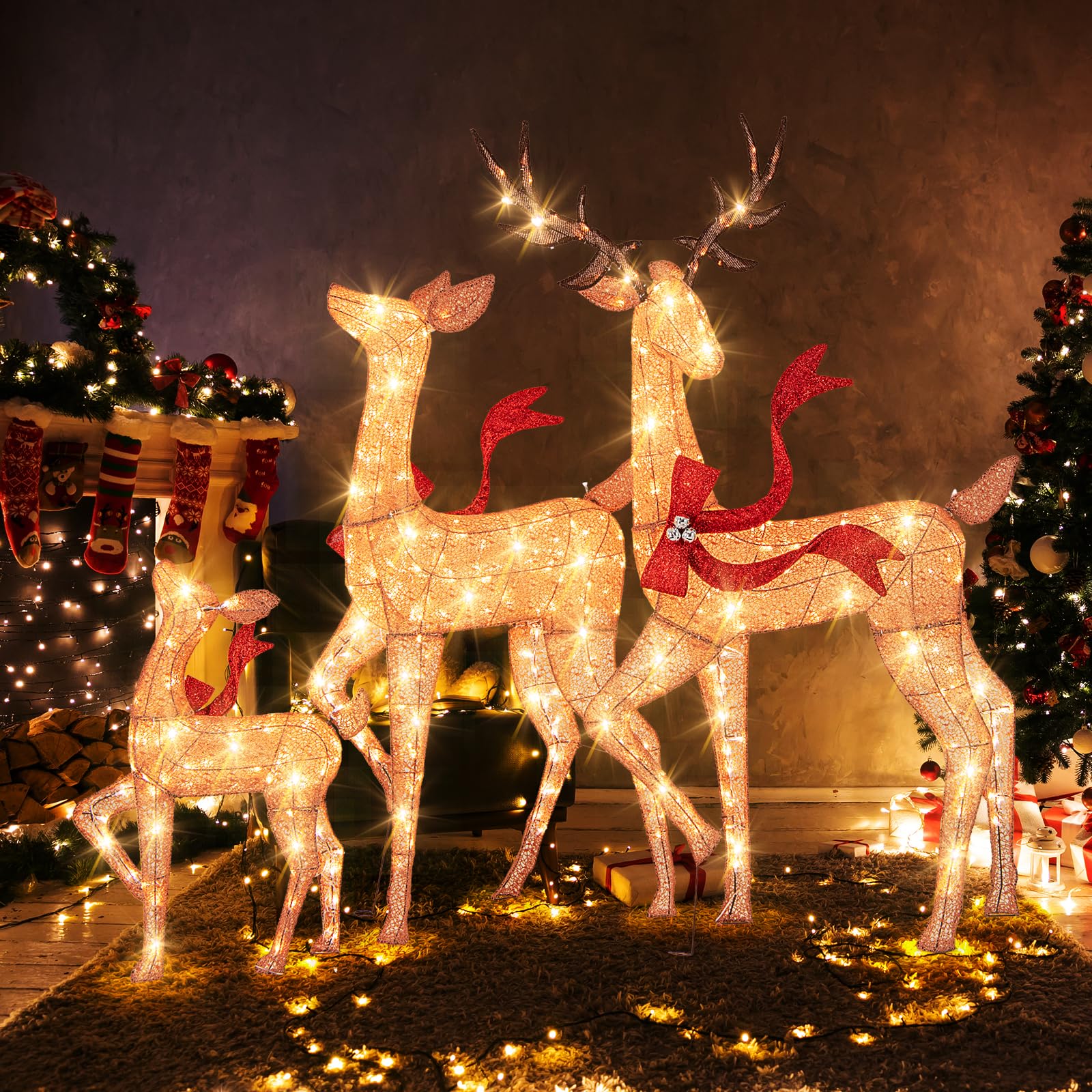 Goplus 3-Piece Large Lighted Christmas Reindeer Family, Light up Xmas Decorations w/440 LED Lights - Image 2