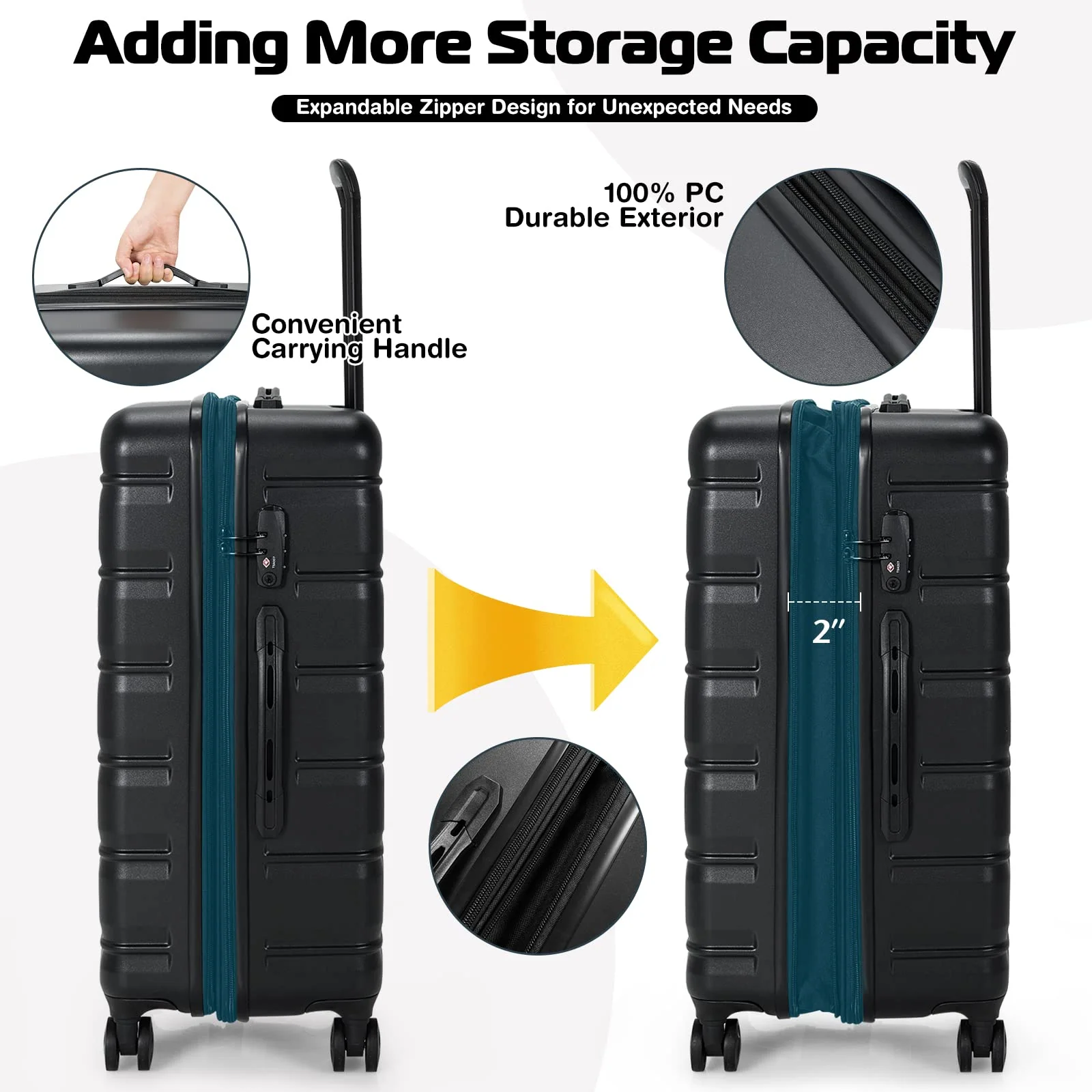 Goplus 3 Piece Luggage Set, Expandable Spinner Suitcase - Image 4