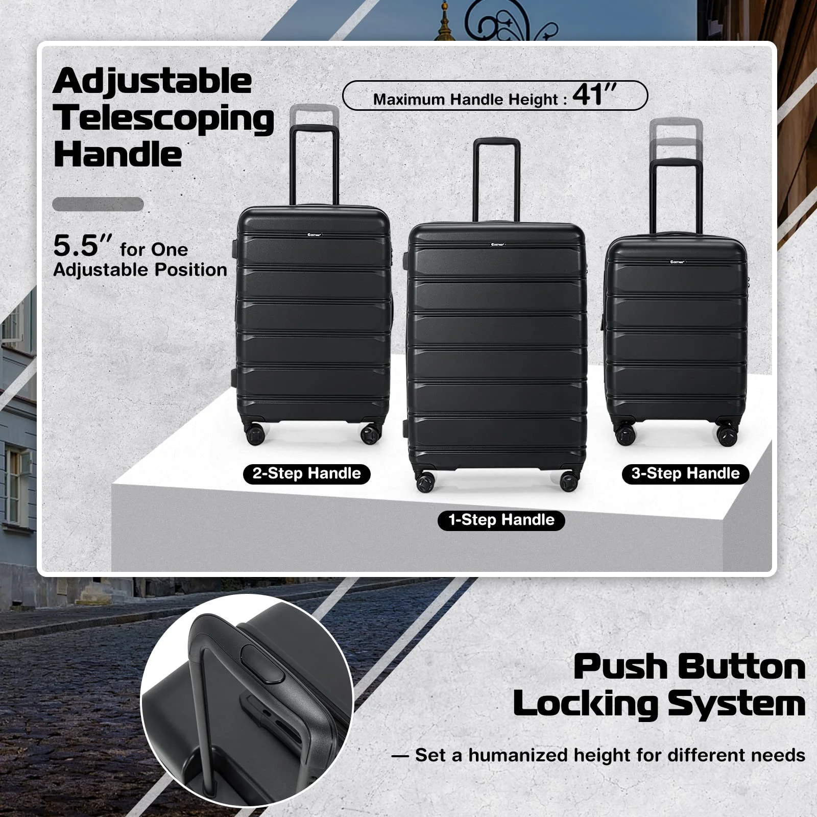 Goplus 3 Piece Luggage Set, Expandable Spinner Suitcase - Image 5