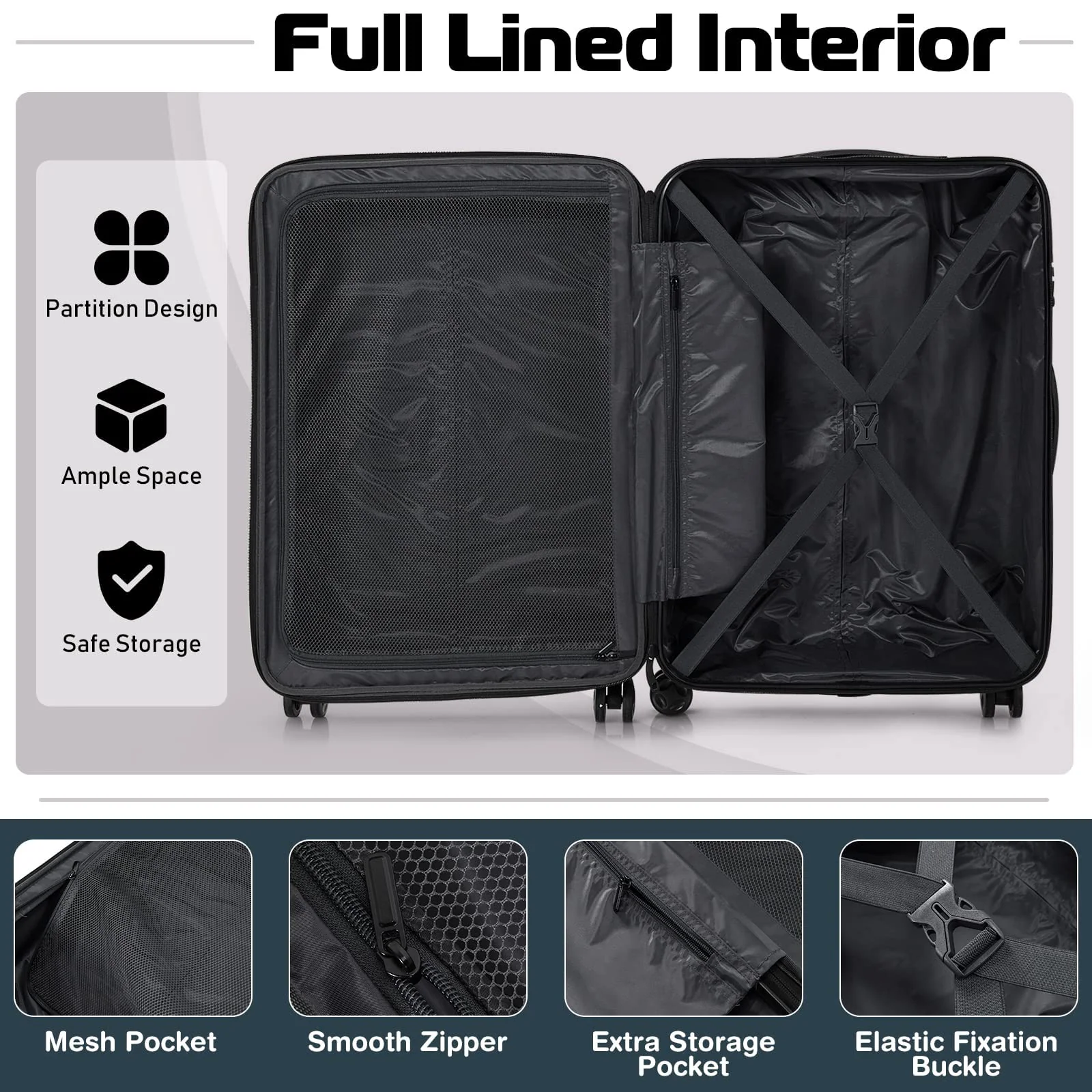 Goplus 3 Piece Luggage Set, Expandable Spinner Suitcase - Image 7