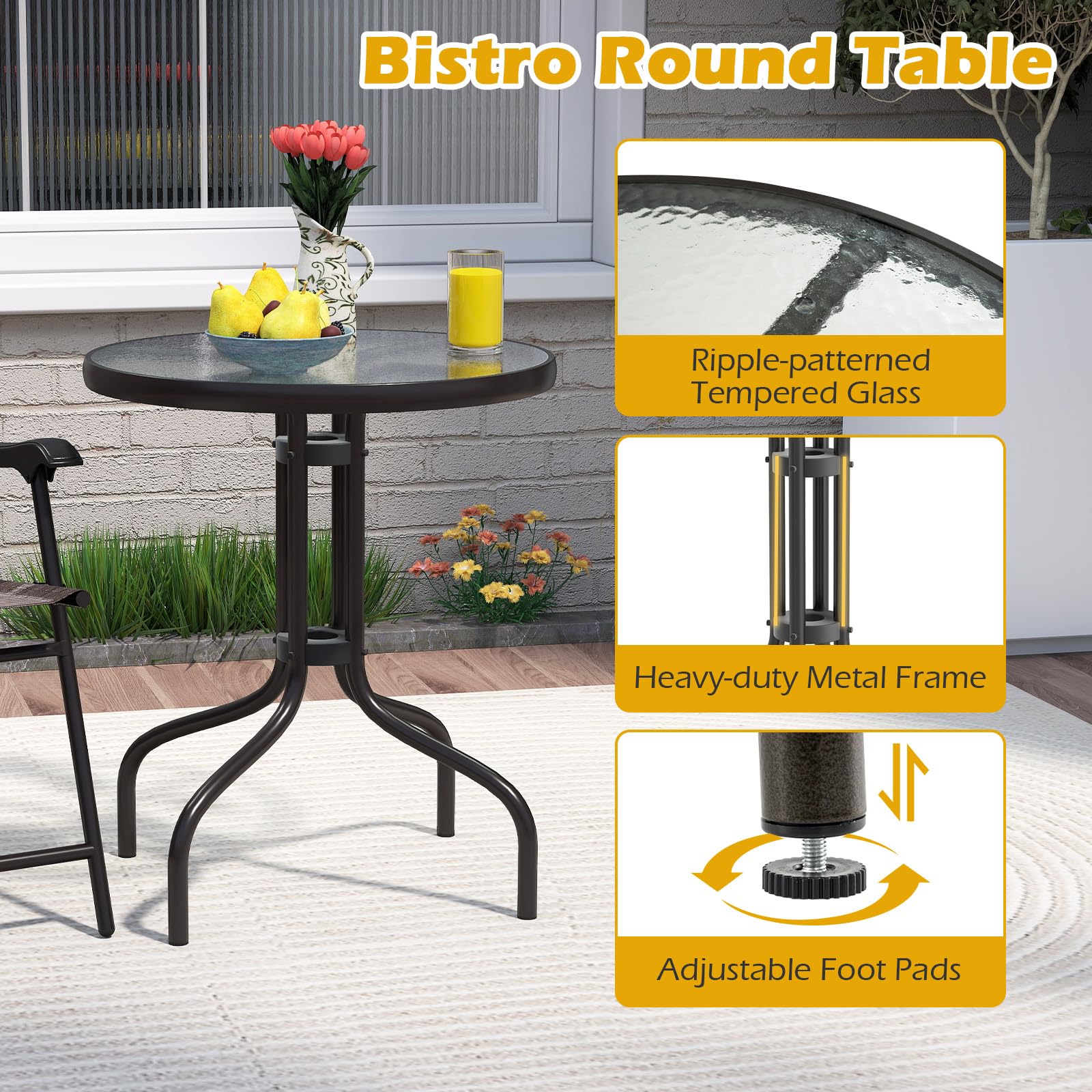 Goplus 3 Pieces Bistro Set with Tempered Glass Table - Image 2