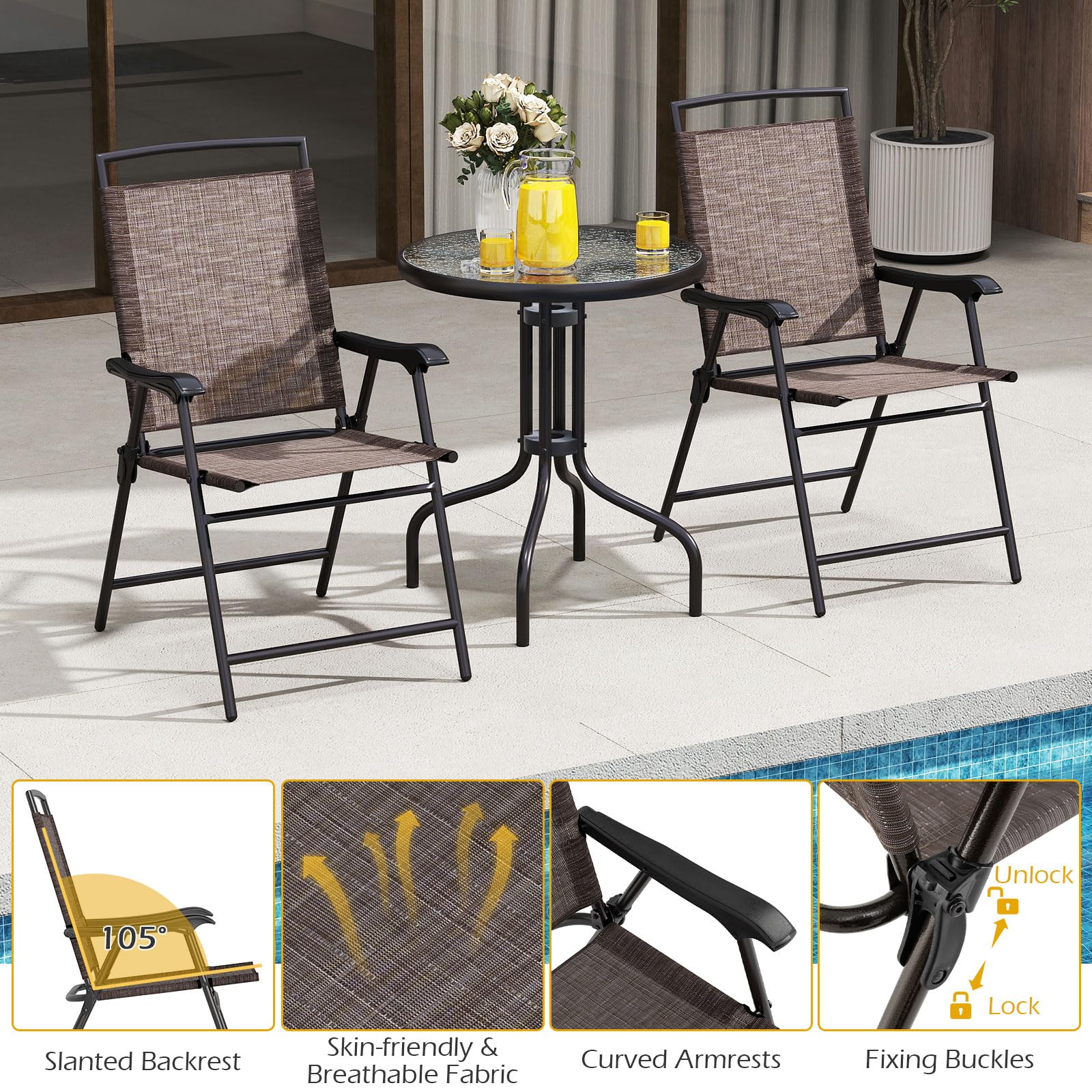 Goplus 3 Pieces Bistro Set with Tempered Glass Table - Image 4