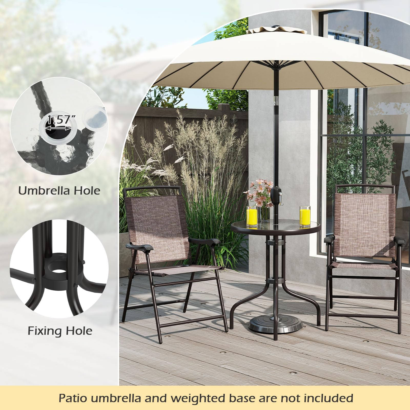 Goplus 3 Pieces Bistro Set with Tempered Glass Table - Image 5
