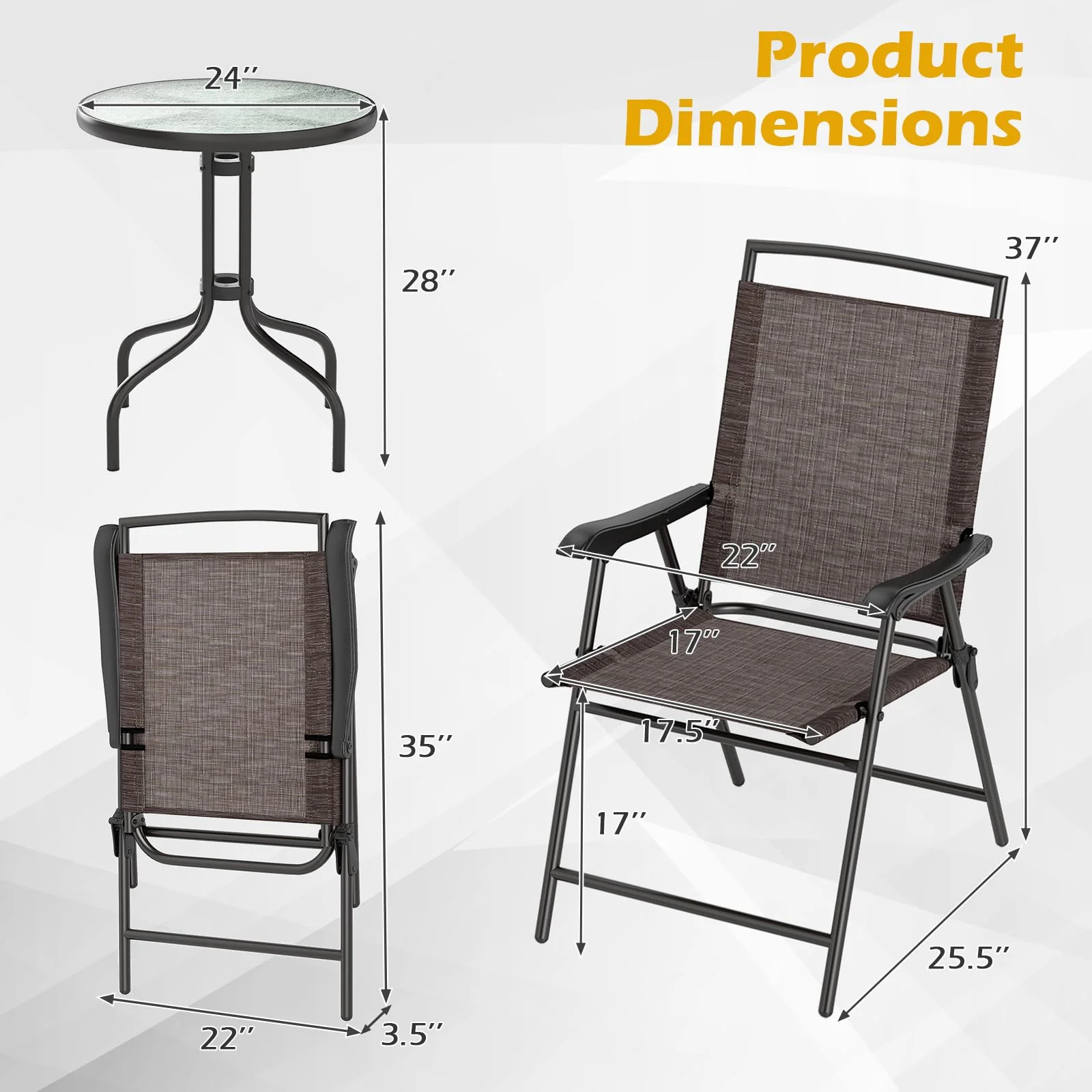 Goplus 3 Pieces Bistro Set with Tempered Glass Table - Image 6